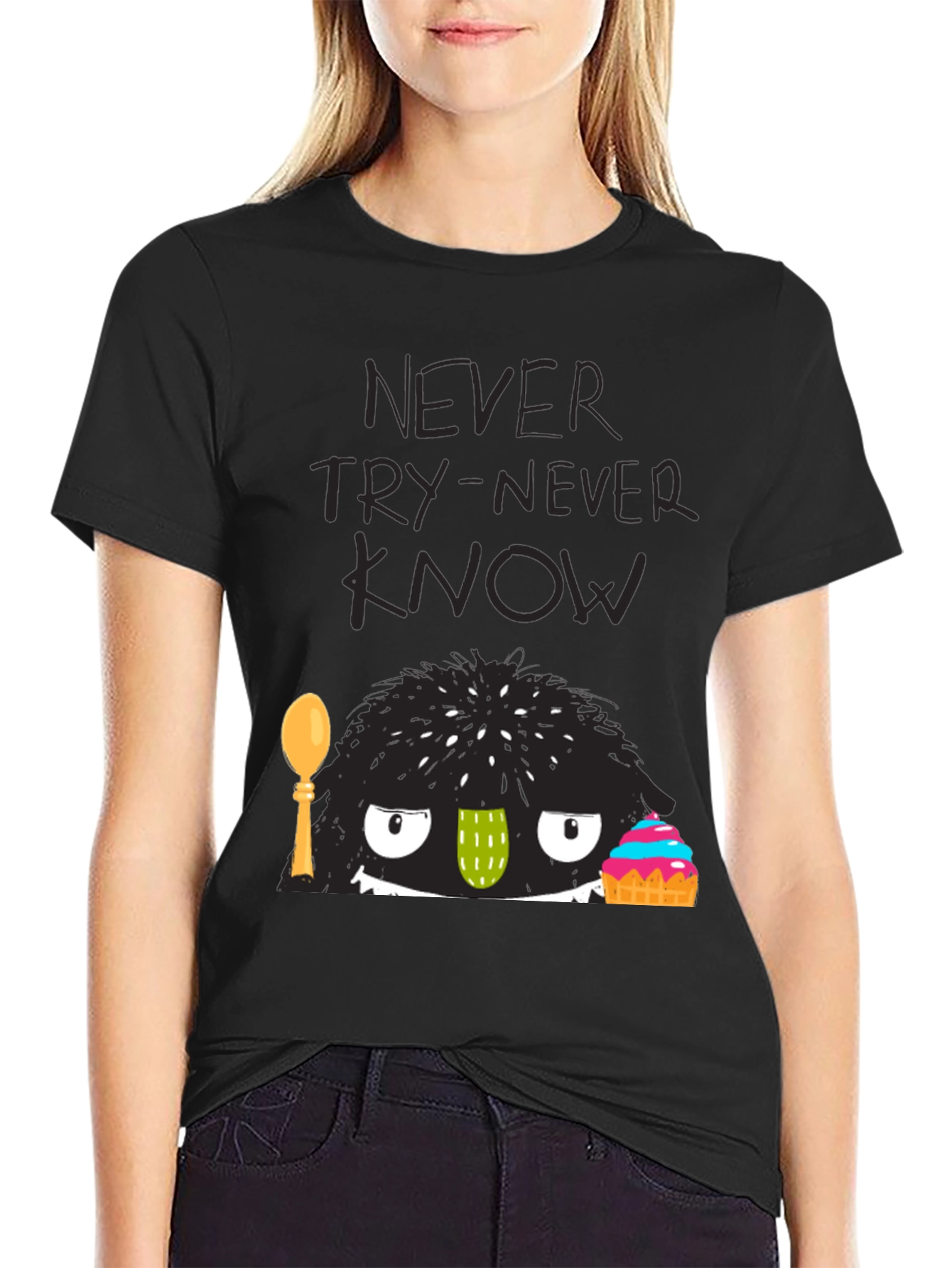 Never Try-Never Know Monster Graphic Black Tee