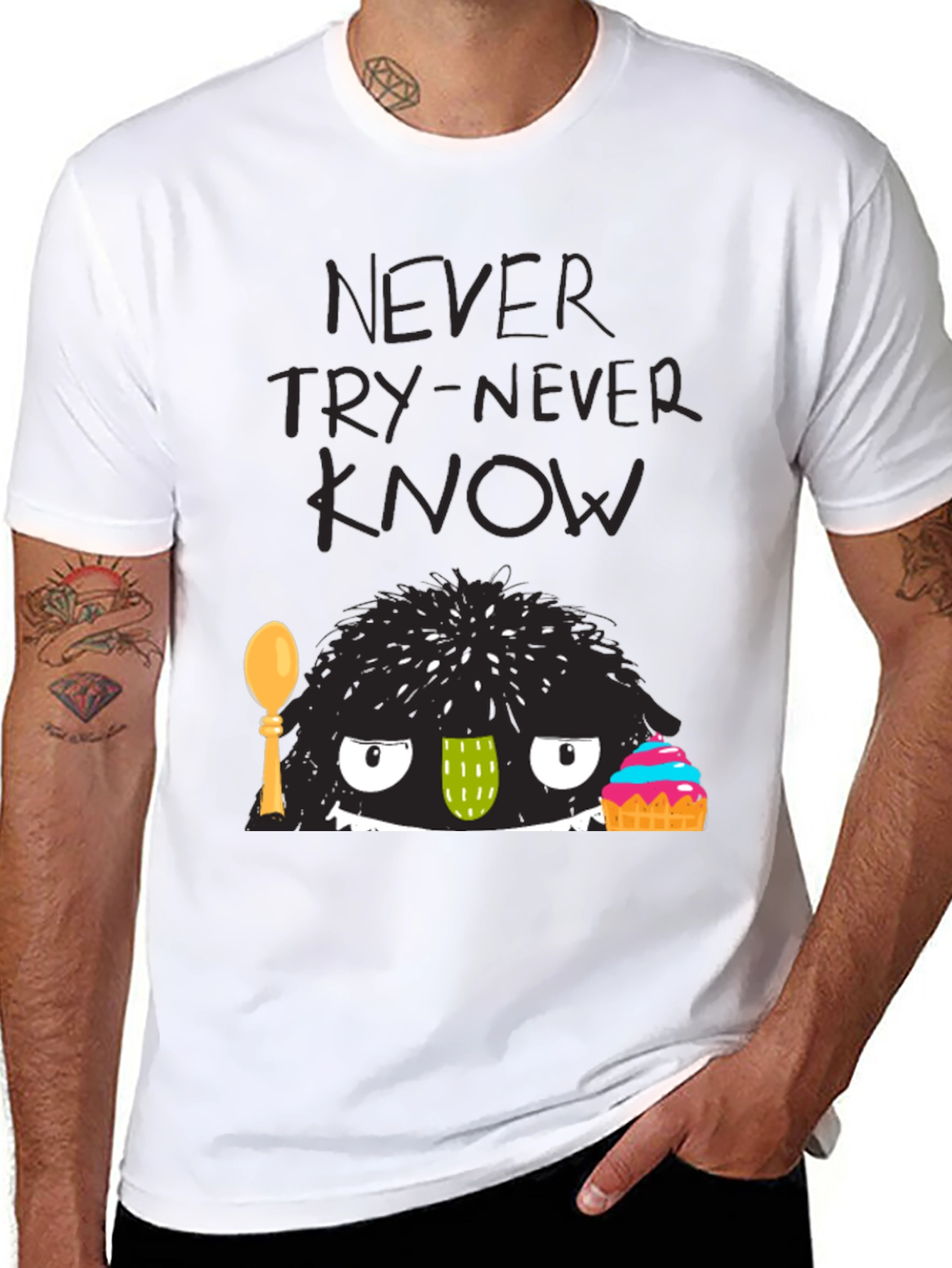 Never Try-Never Know Monster Graphic Black Tee