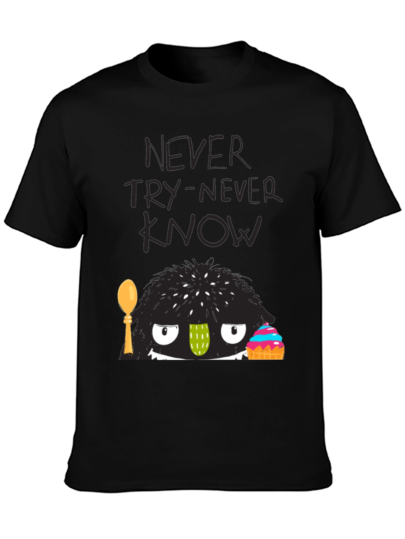 Never Try-Never Know Monster Graphic Black Tee