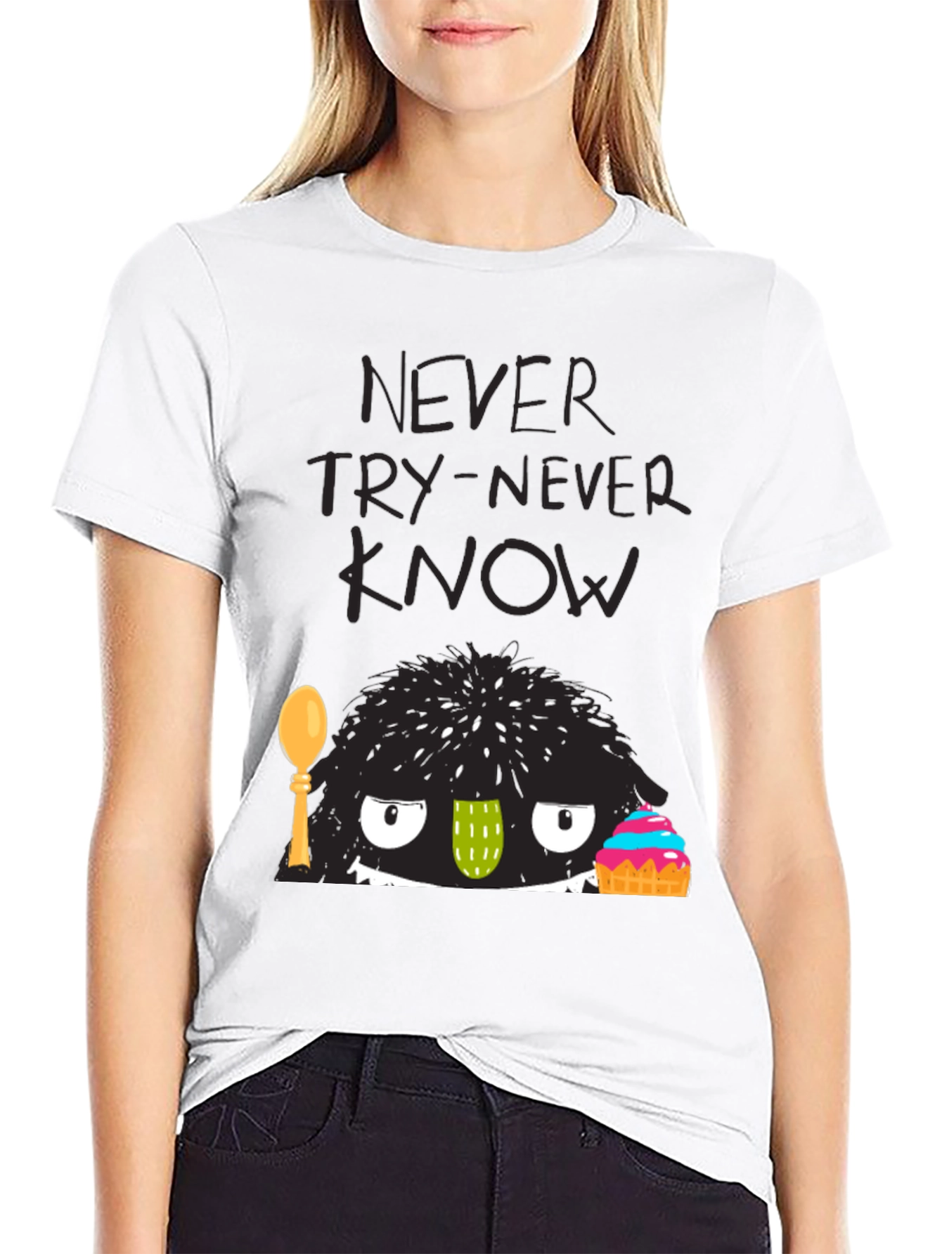 Never Try-Never Know Monster Graphic Black Tee