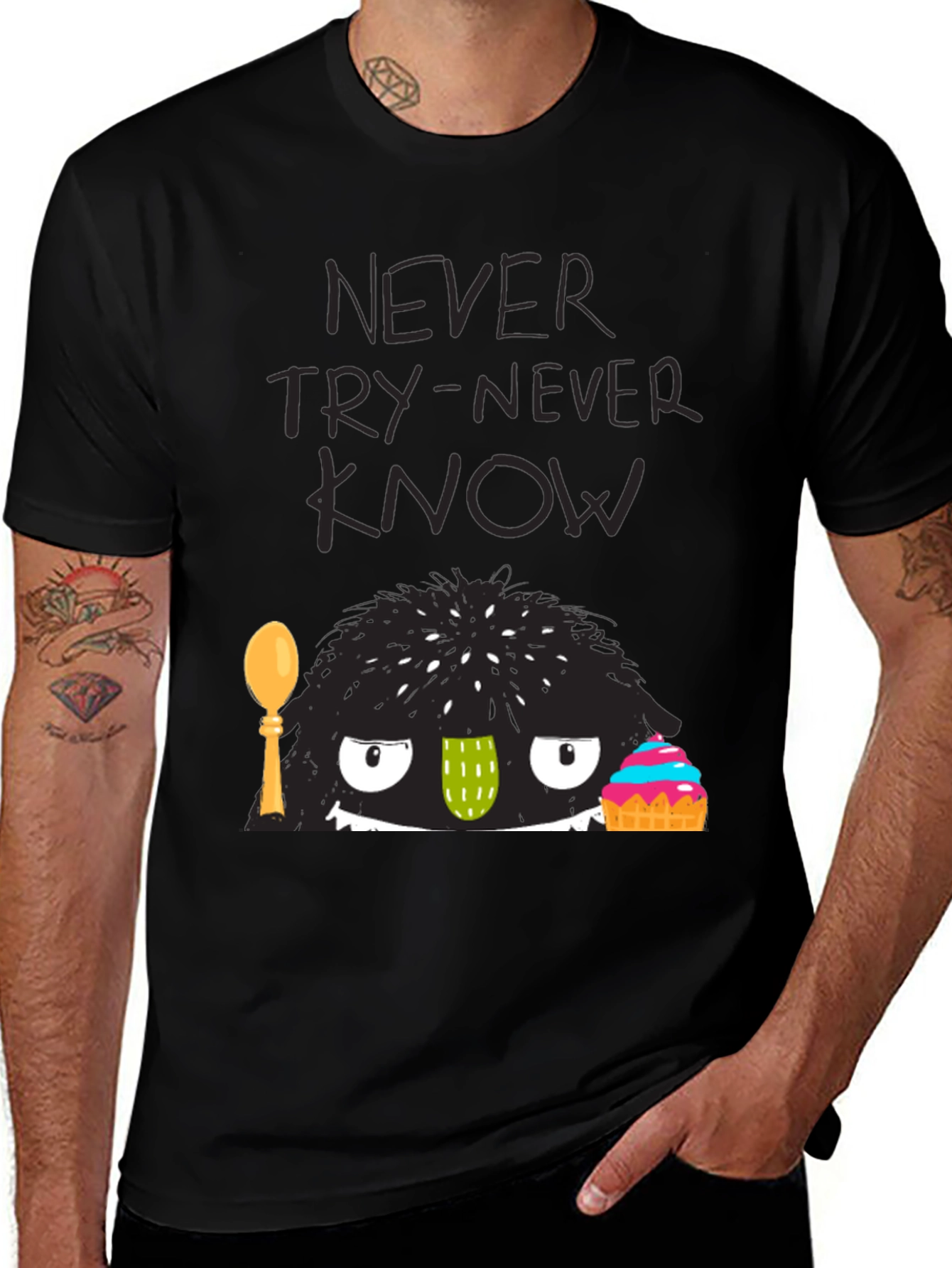 Never Try-Never Know Monster Graphic Black Tee