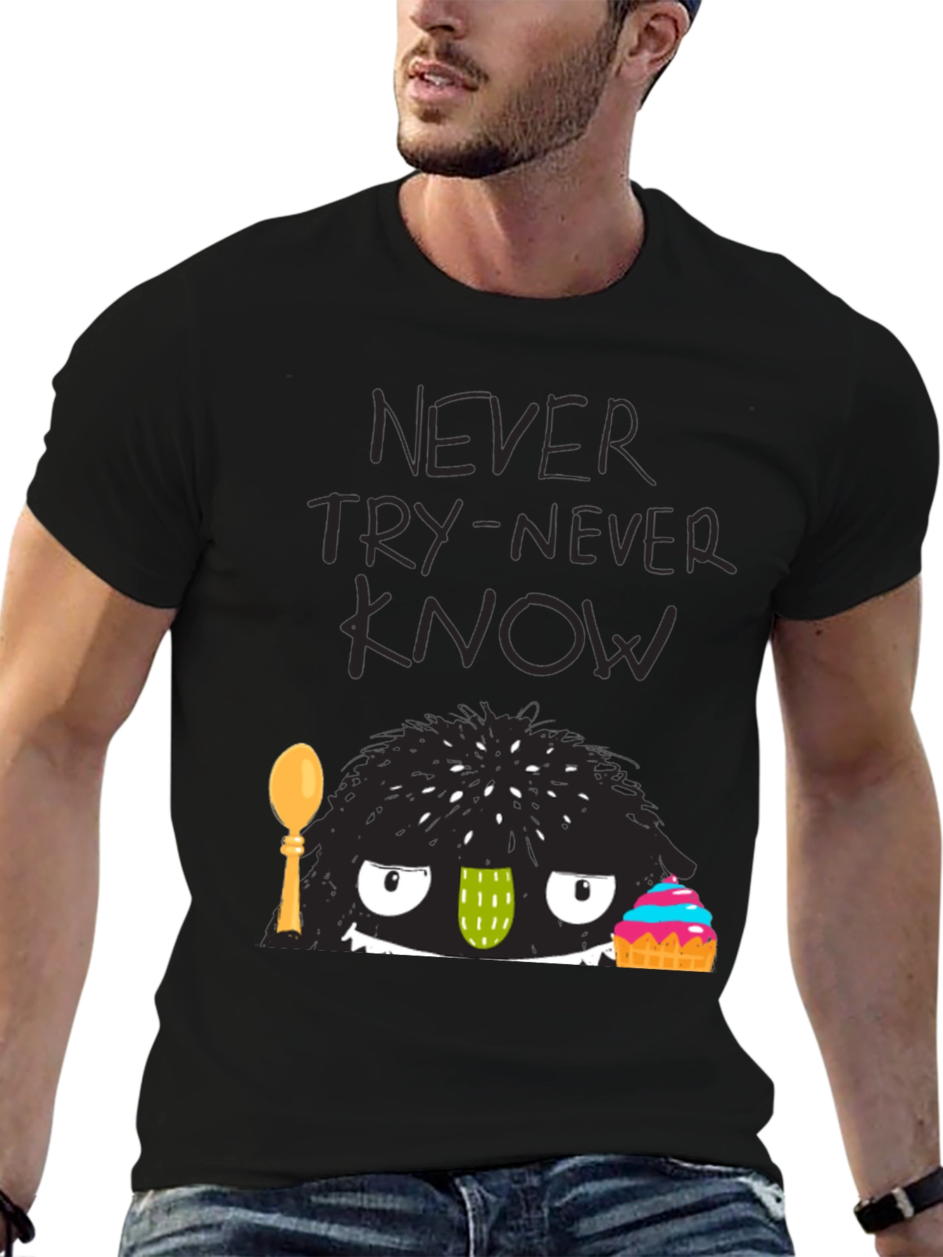 Never Try-Never Know Monster Graphic Black Tee