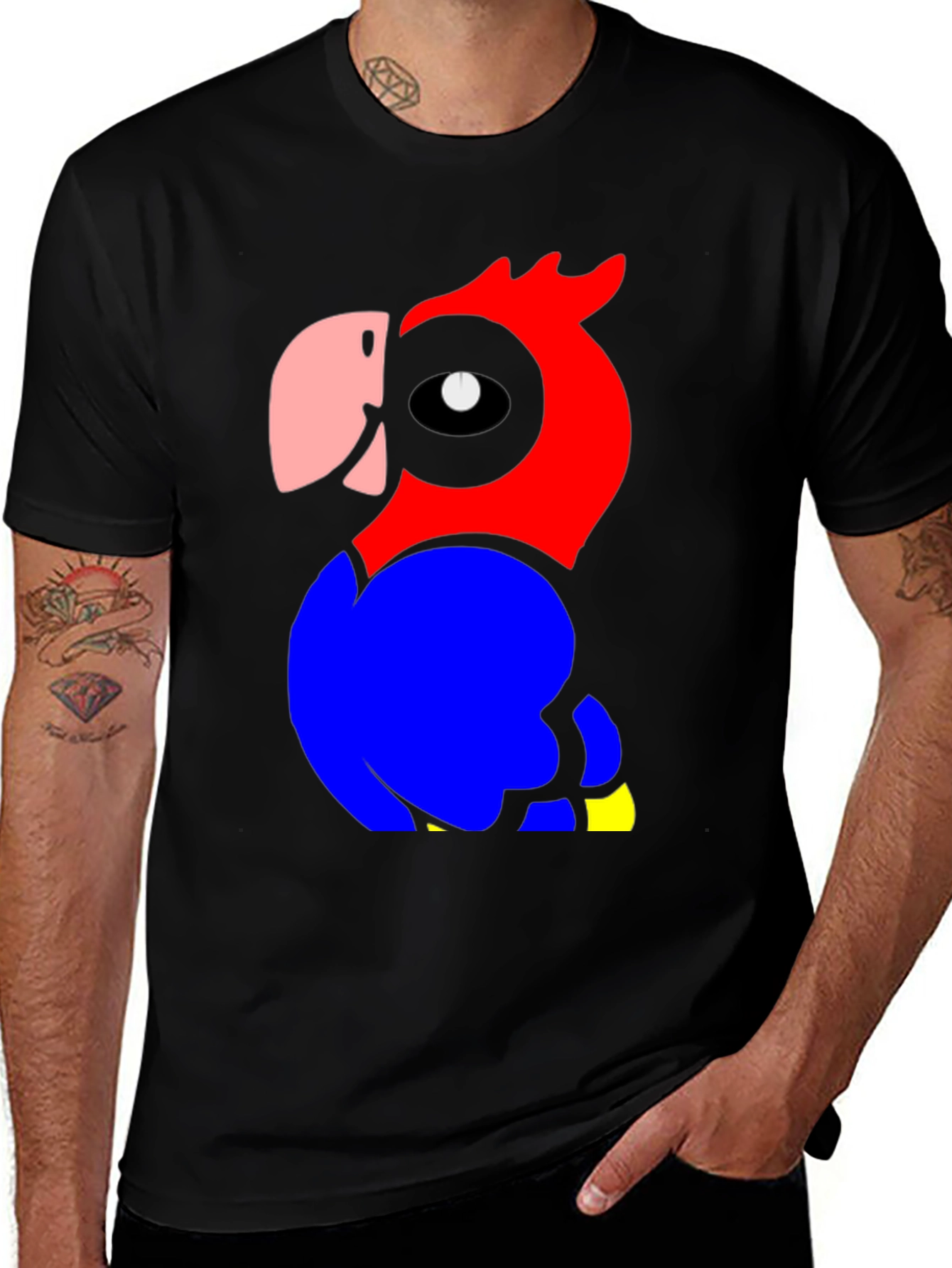 Parrot Graphic Tee - Mens Black Cotton T-Shirt