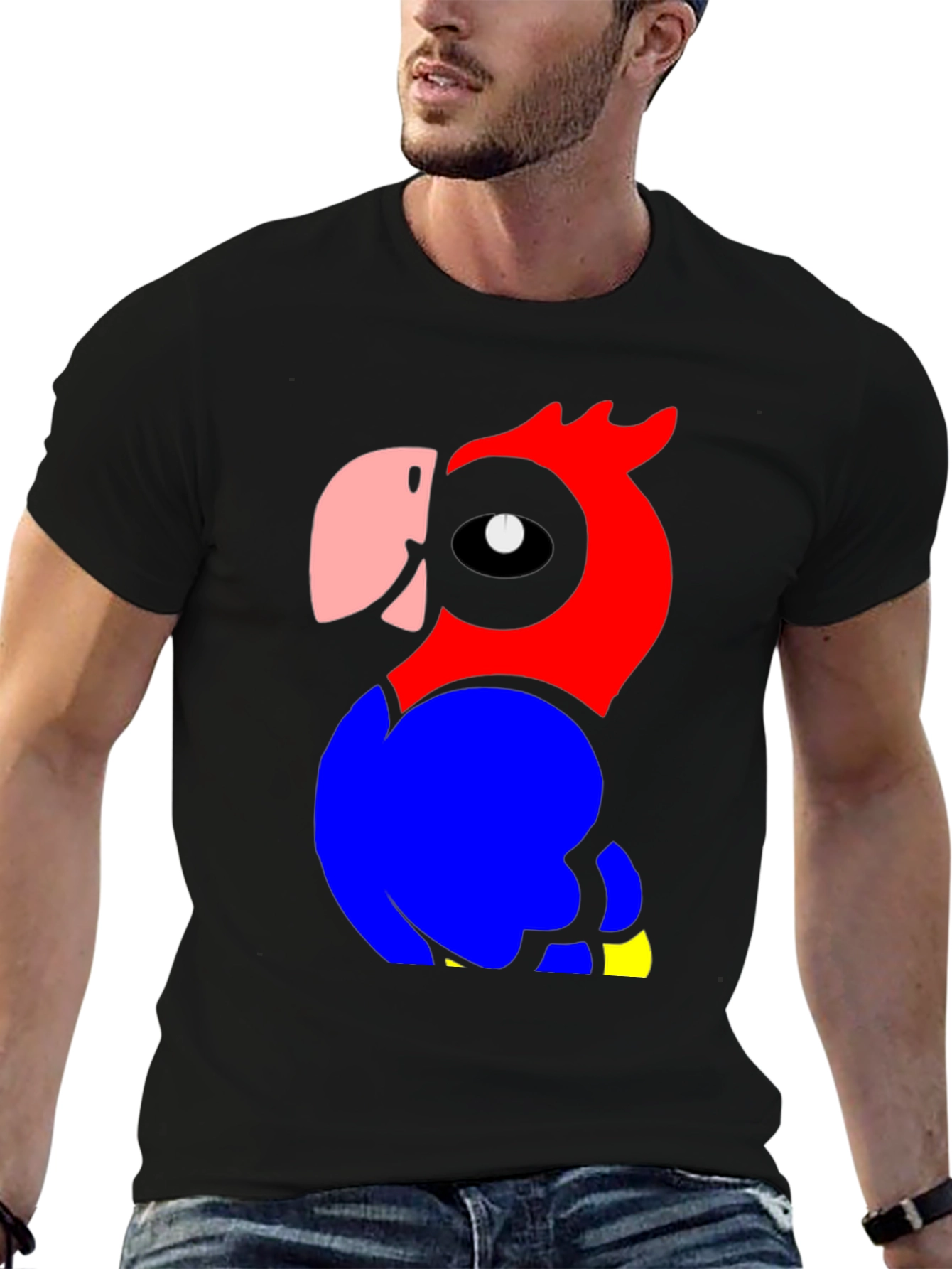 Parrot Graphic Tee - Mens Black Cotton T-Shirt