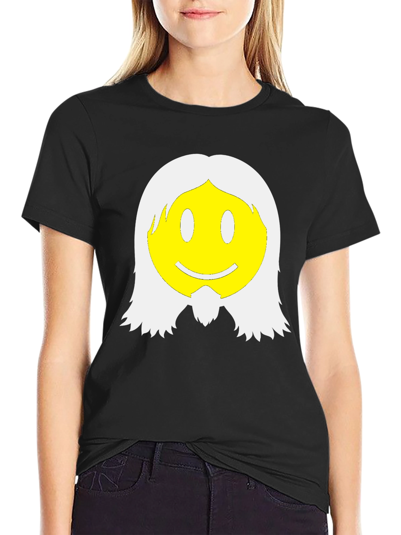 Smiley Face with Hair Graphic T-Shirt