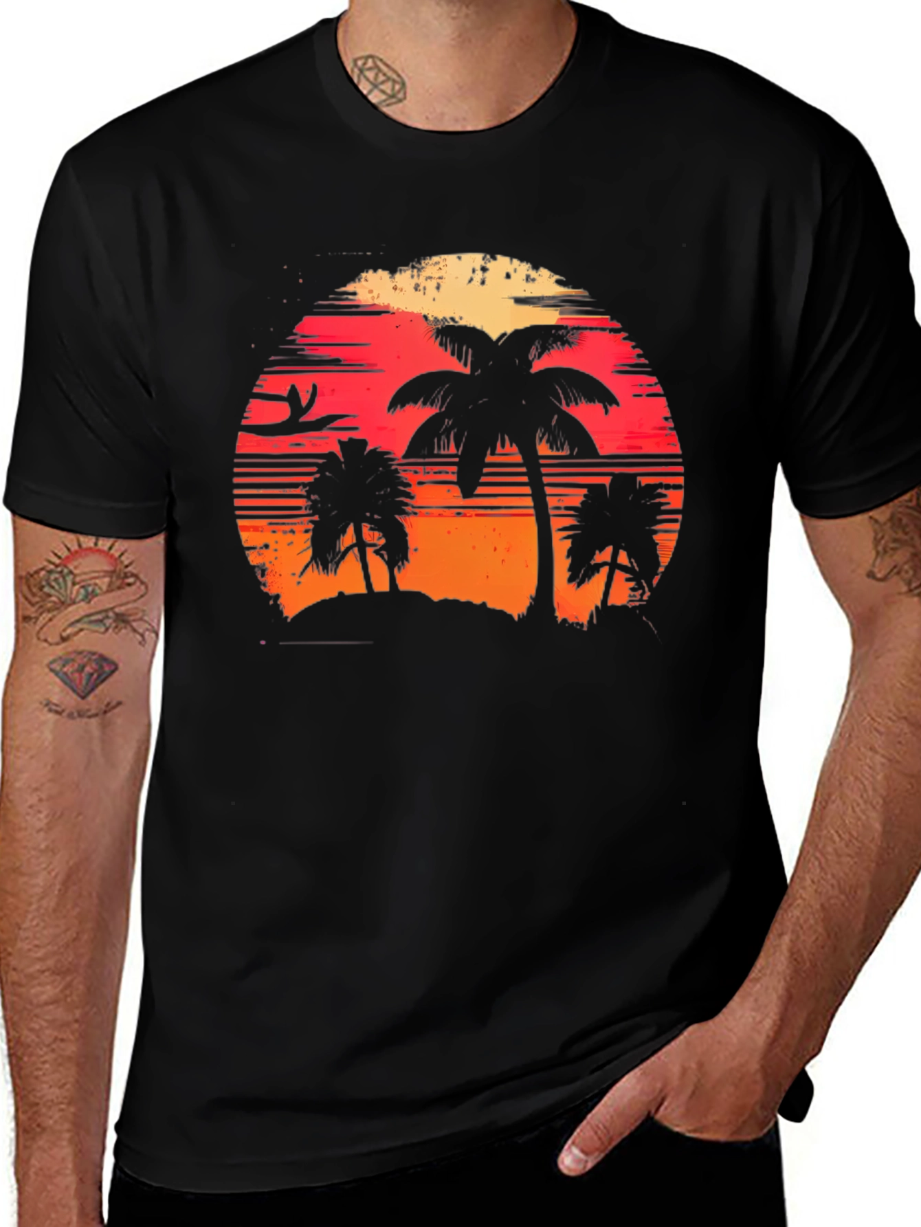 Tropical Sunset Palm Tree Graphic Tee