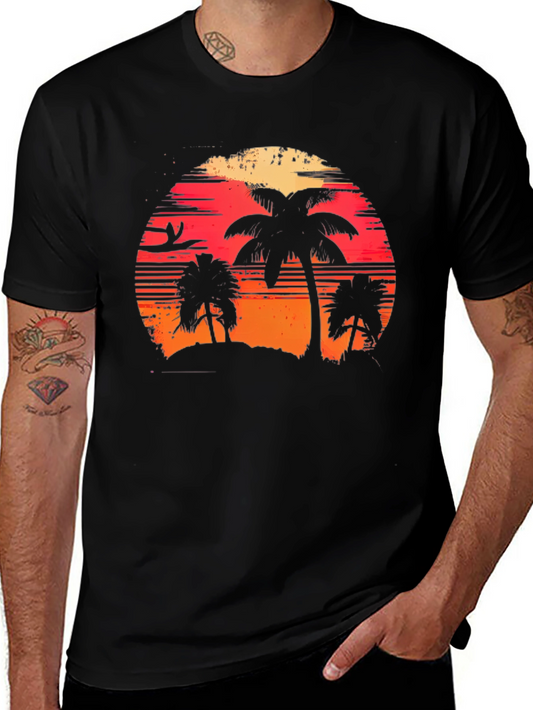 Tropical Sunset Palm Tree Graphic Tee