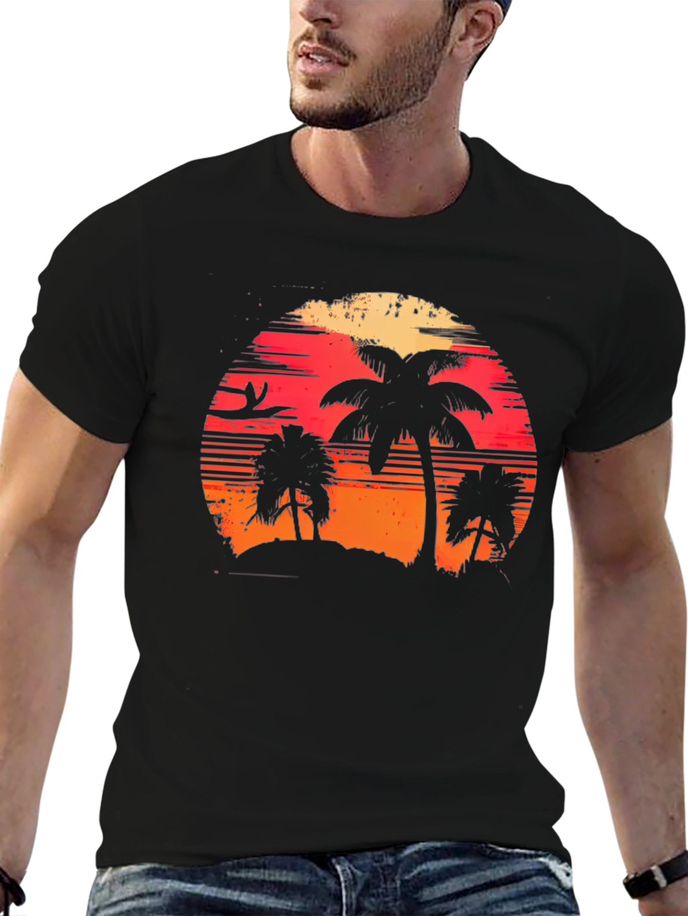 Tropical Sunset Palm Tree Graphic Tee
