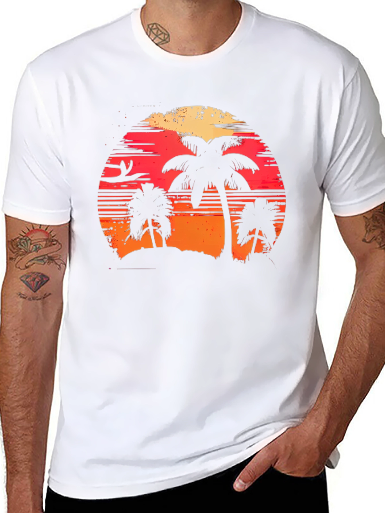 Tropical Sunset Palm Tree Graphic Tee