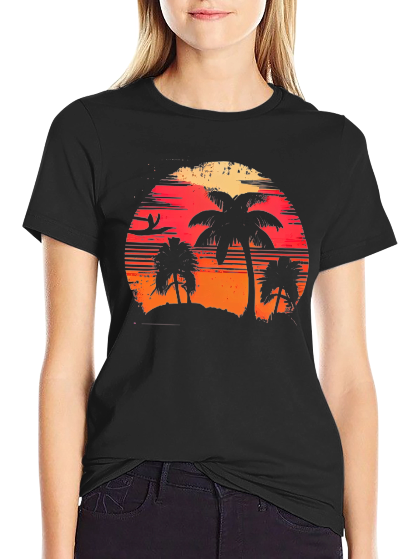 Tropical Sunset Palm Tree Graphic Tee