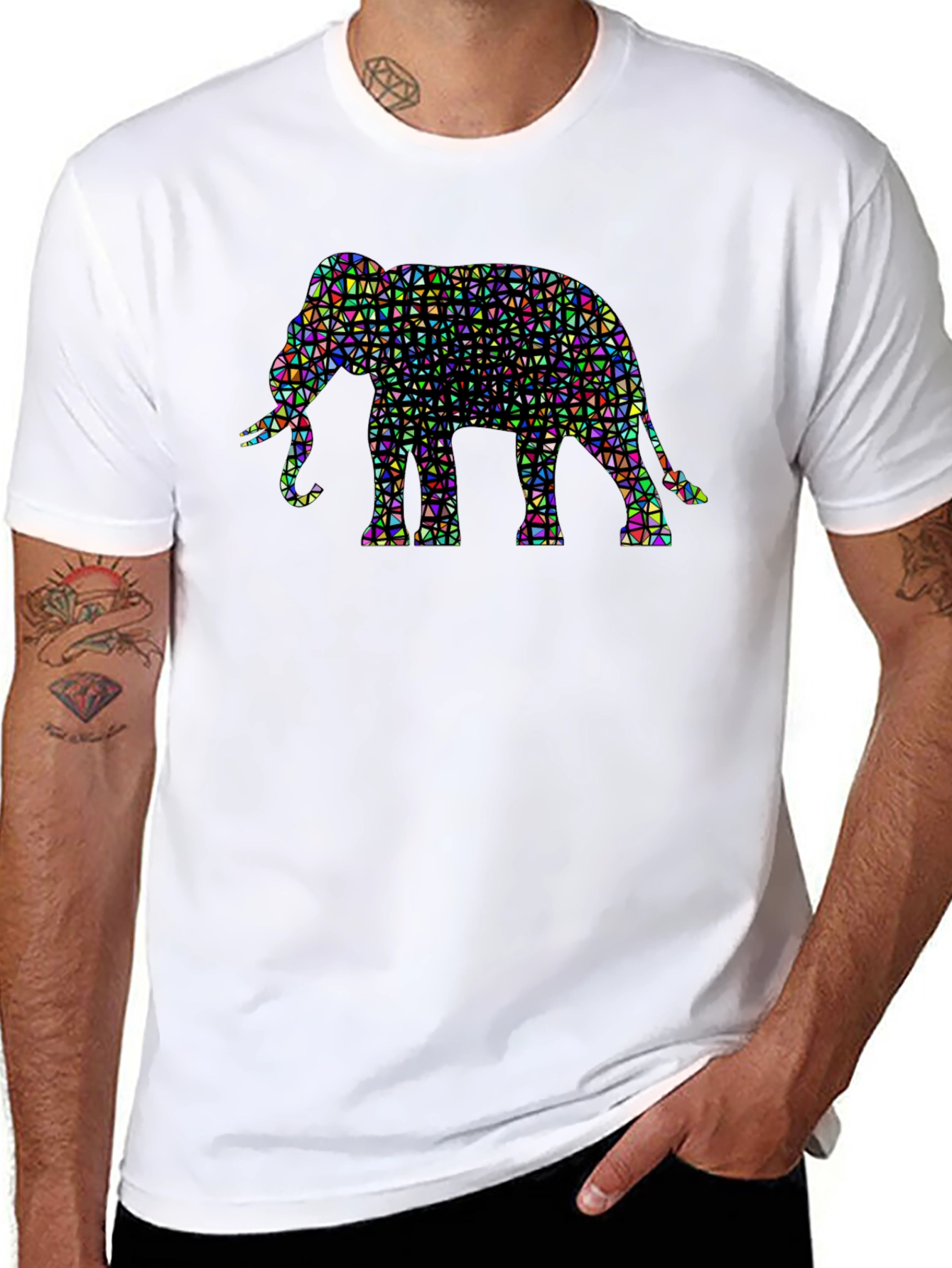 Geometric Elephant Graphic Tee - Black Cotton Shirt