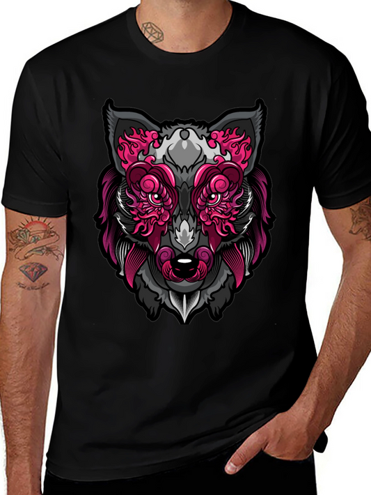 Wolf Face Graphic Print T-Shirt - Black