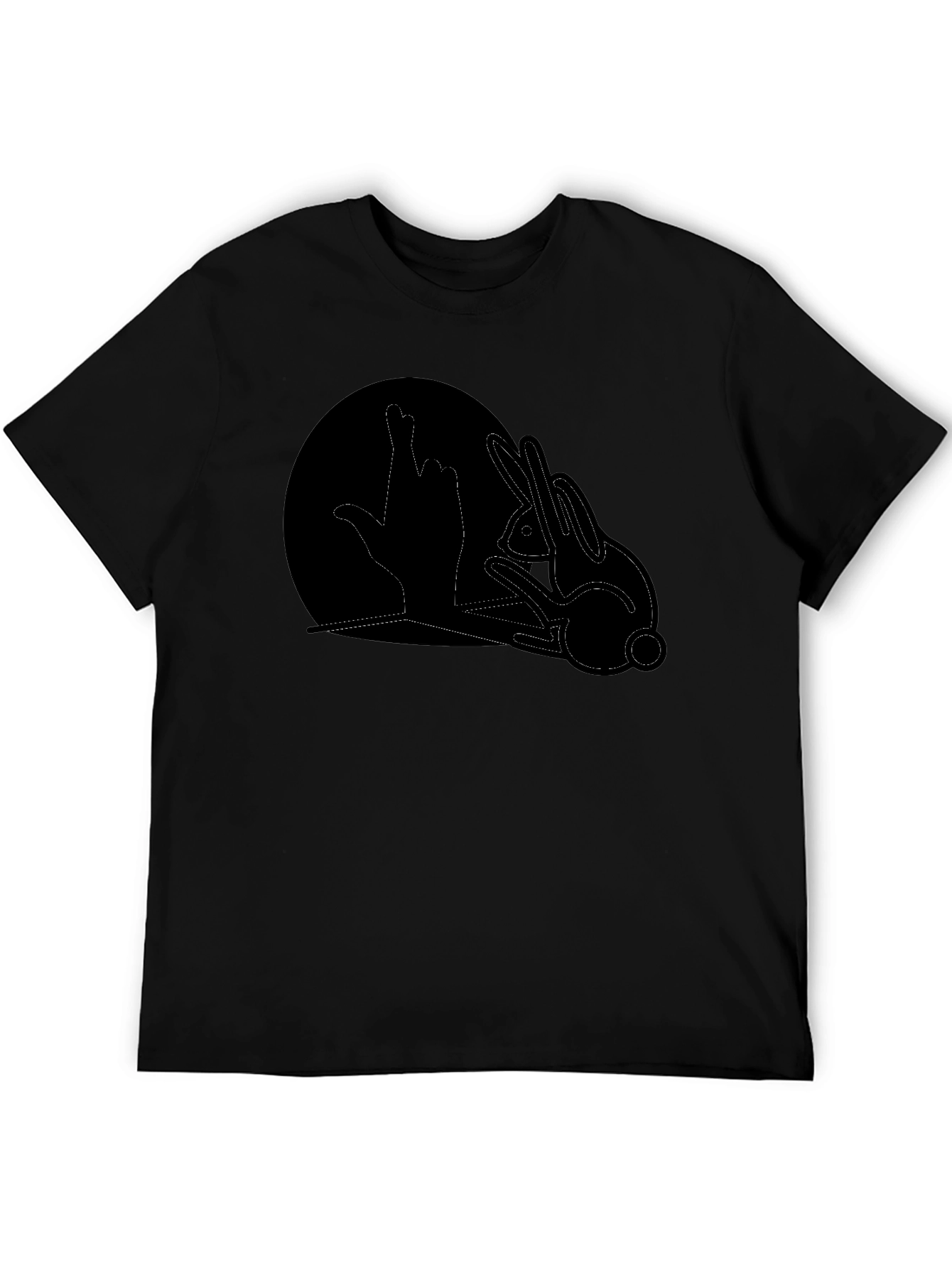 Rabbit Shadow Hand Gesture Black T-Shirt