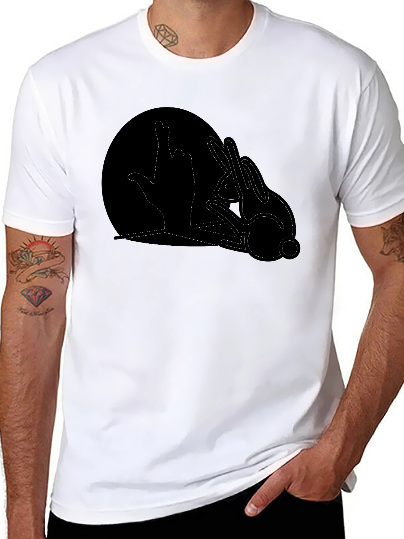 Rabbit Shadow Hand Gesture Black T-Shirt