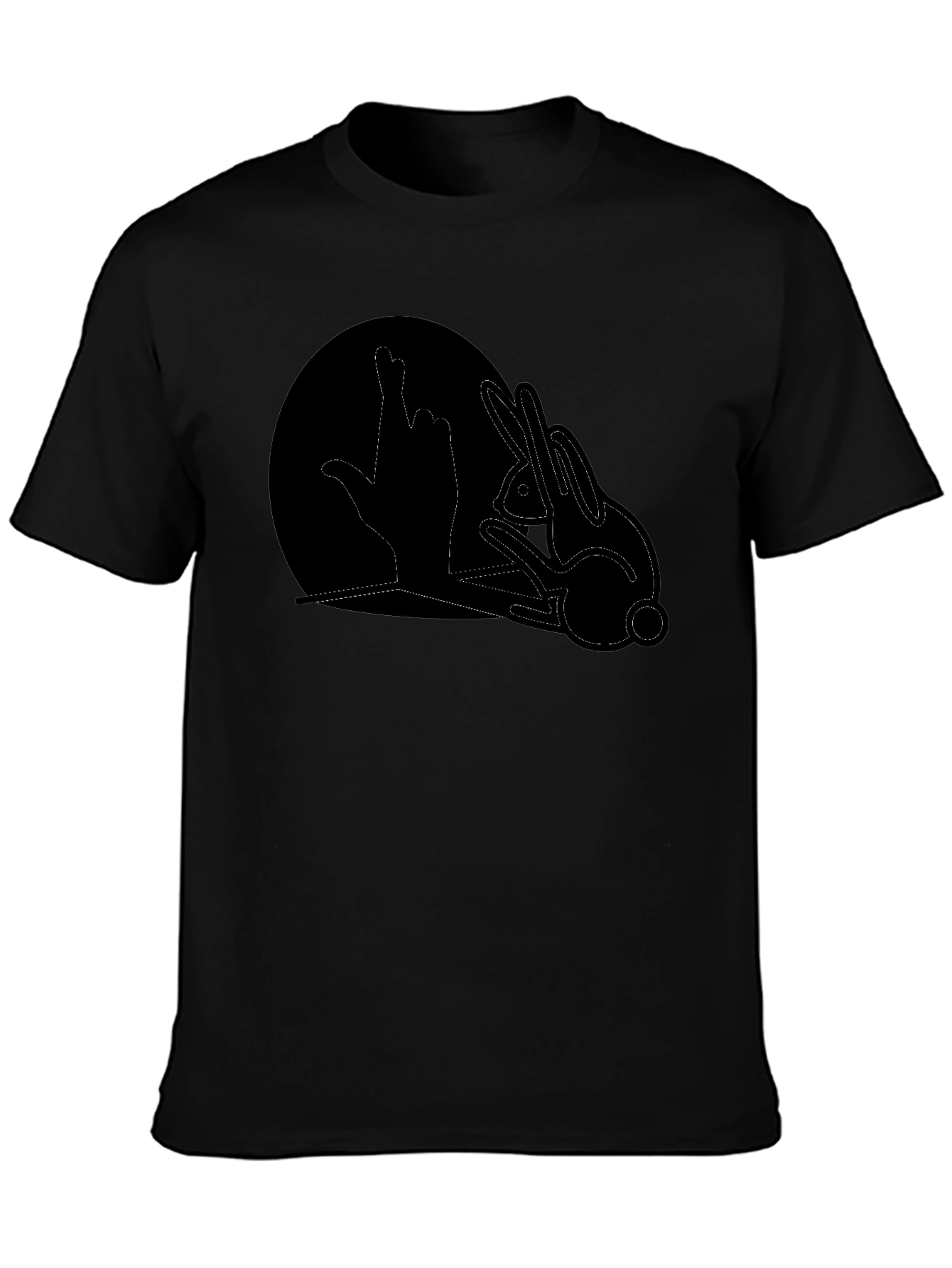 Rabbit Shadow Hand Gesture Black T-Shirt