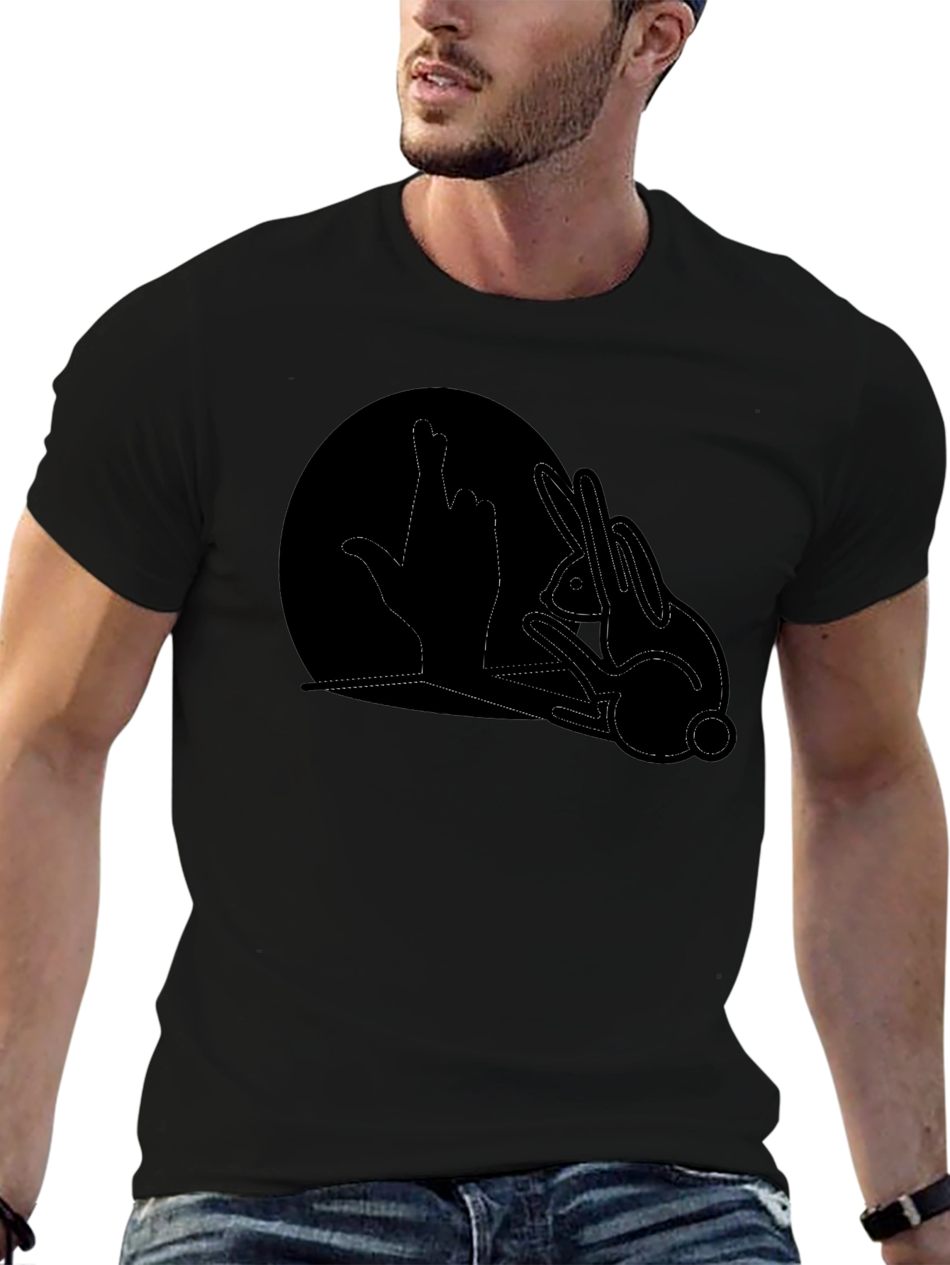 Rabbit Shadow Hand Gesture Black T-Shirt