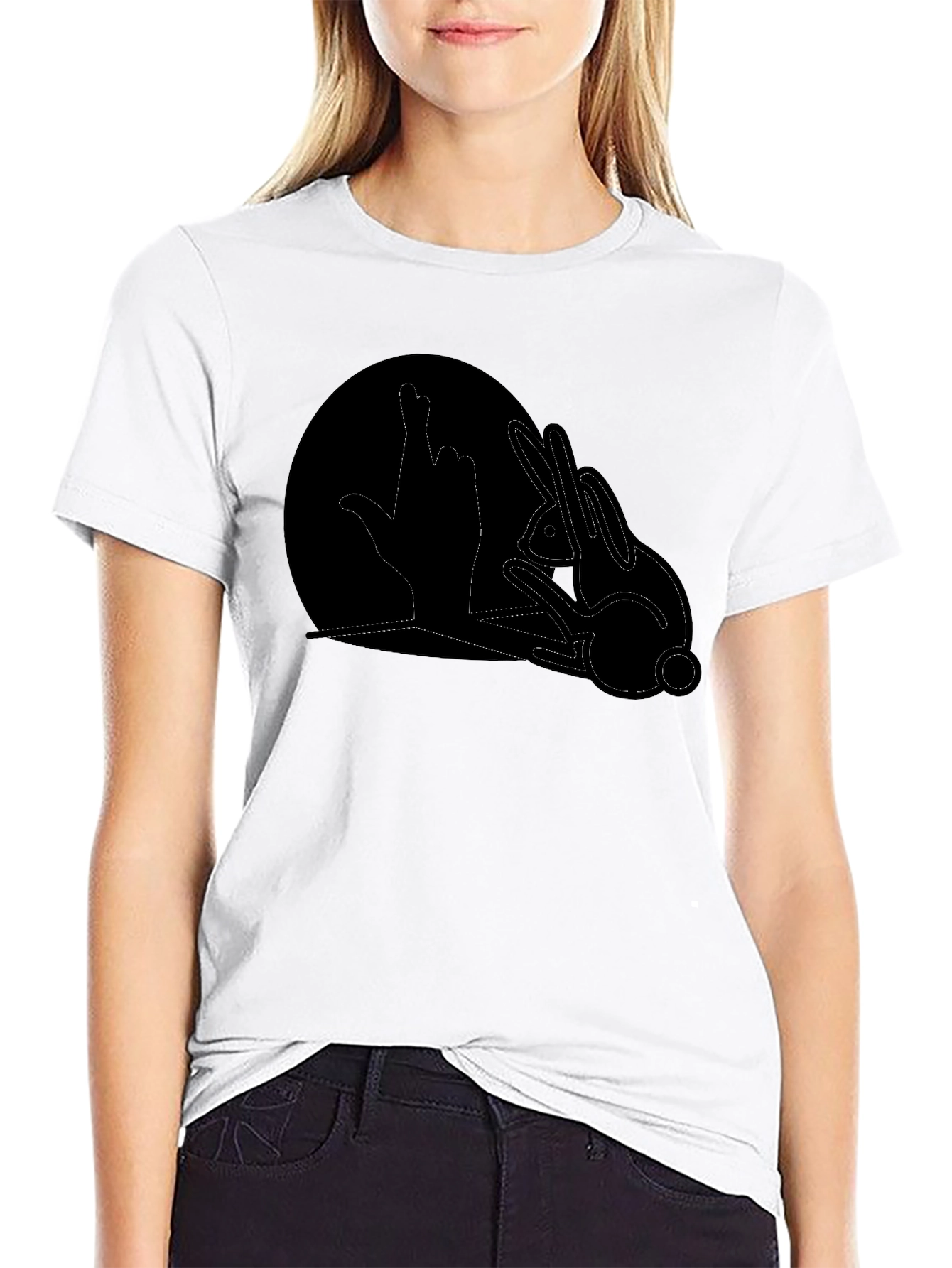 Rabbit Shadow Hand Gesture Black T-Shirt