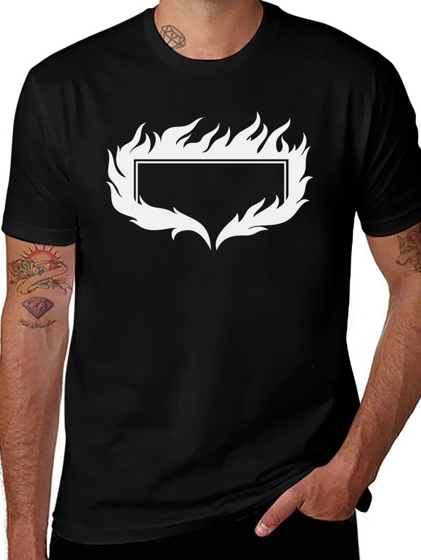 Cool Flame Graphic Tee - Black Cotton Casual Shirt