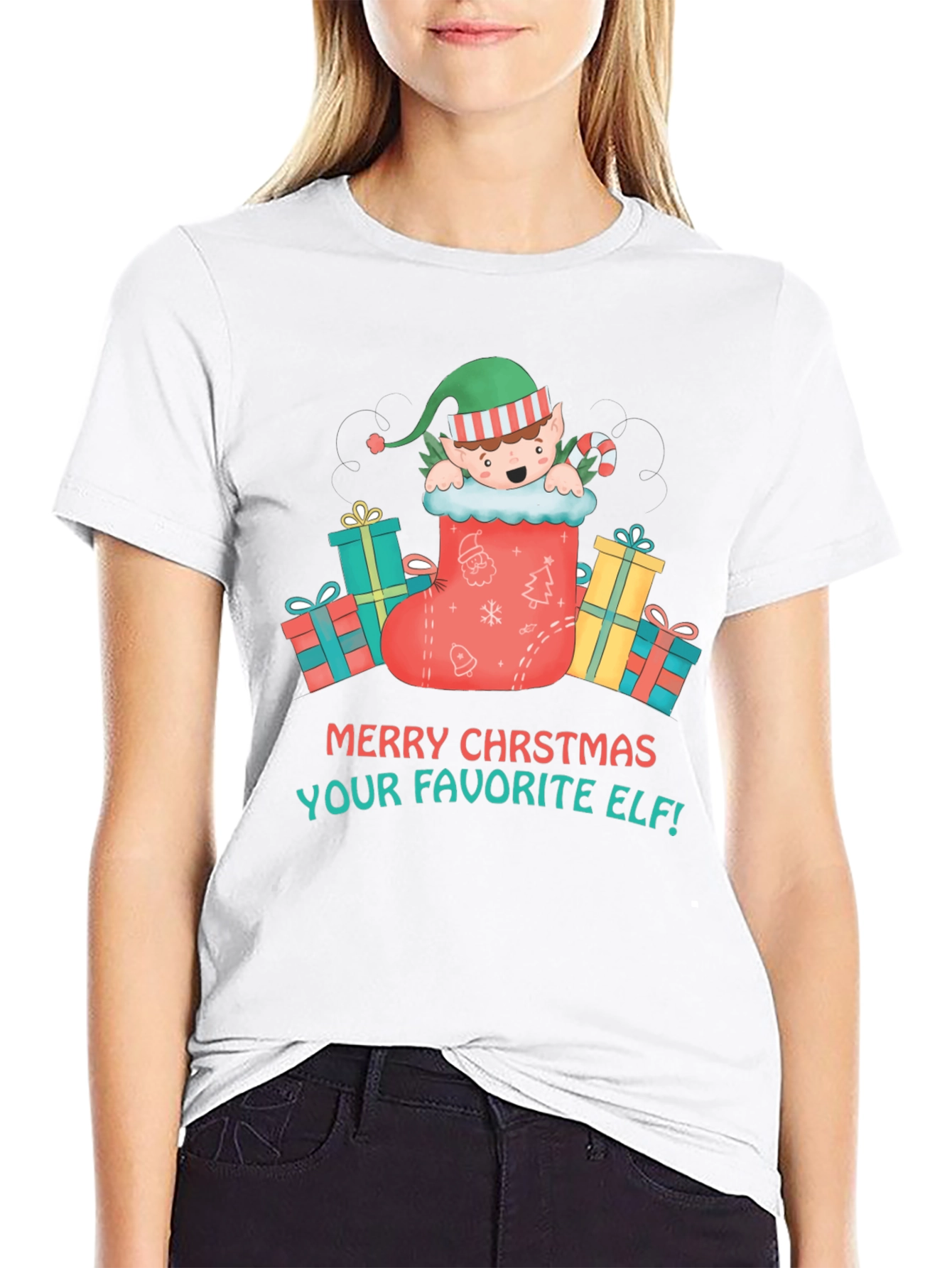 Merry Christmas Elf Graphic T-Shirt