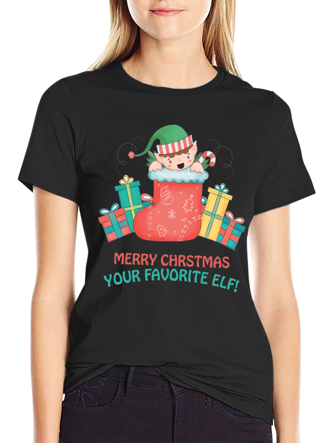 Merry Christmas Elf Graphic T-Shirt