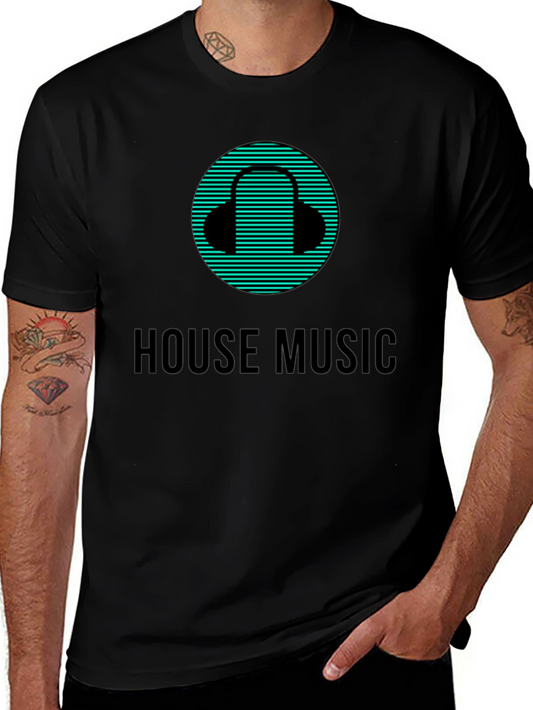 House Music Black T-Shirt with Headphone Design