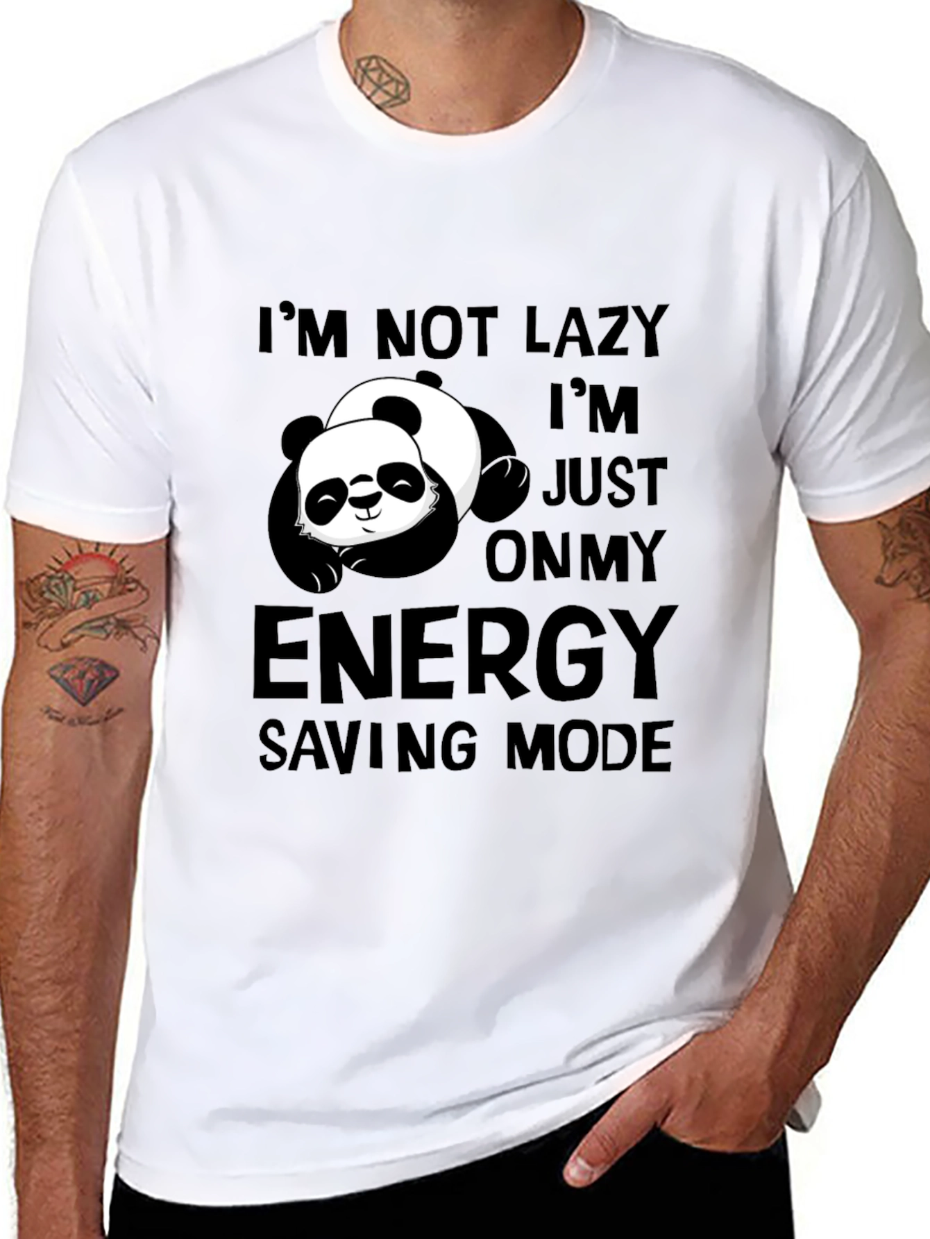Lazy Panda Energy Saving Mode Black T-Shirt
