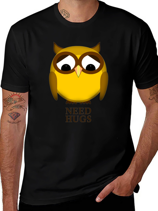 Sad Owl Needs Hugs Graphic T-Shirt - Unisex Black Tee