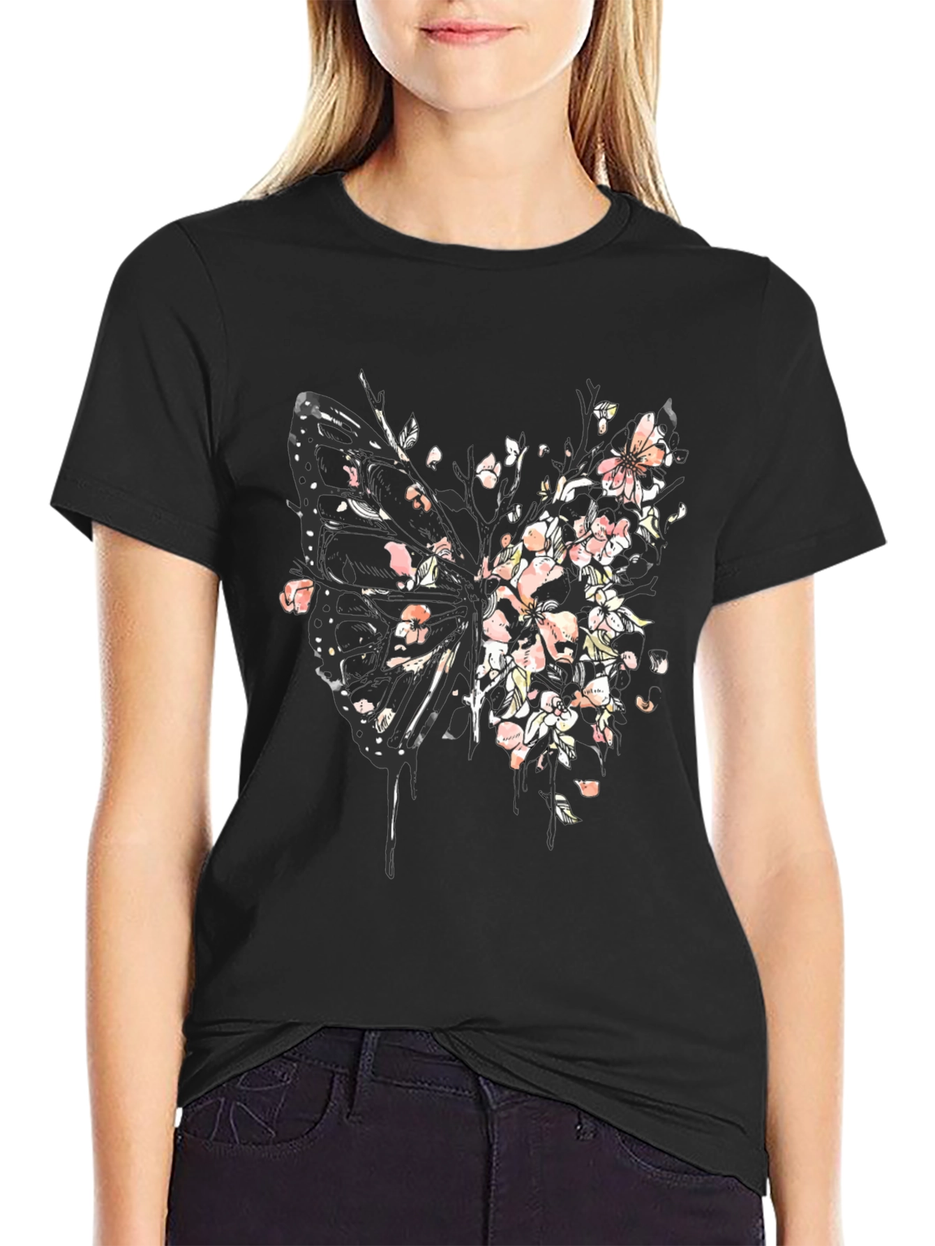 Butterfly Blossom Graphic Tee - Black
