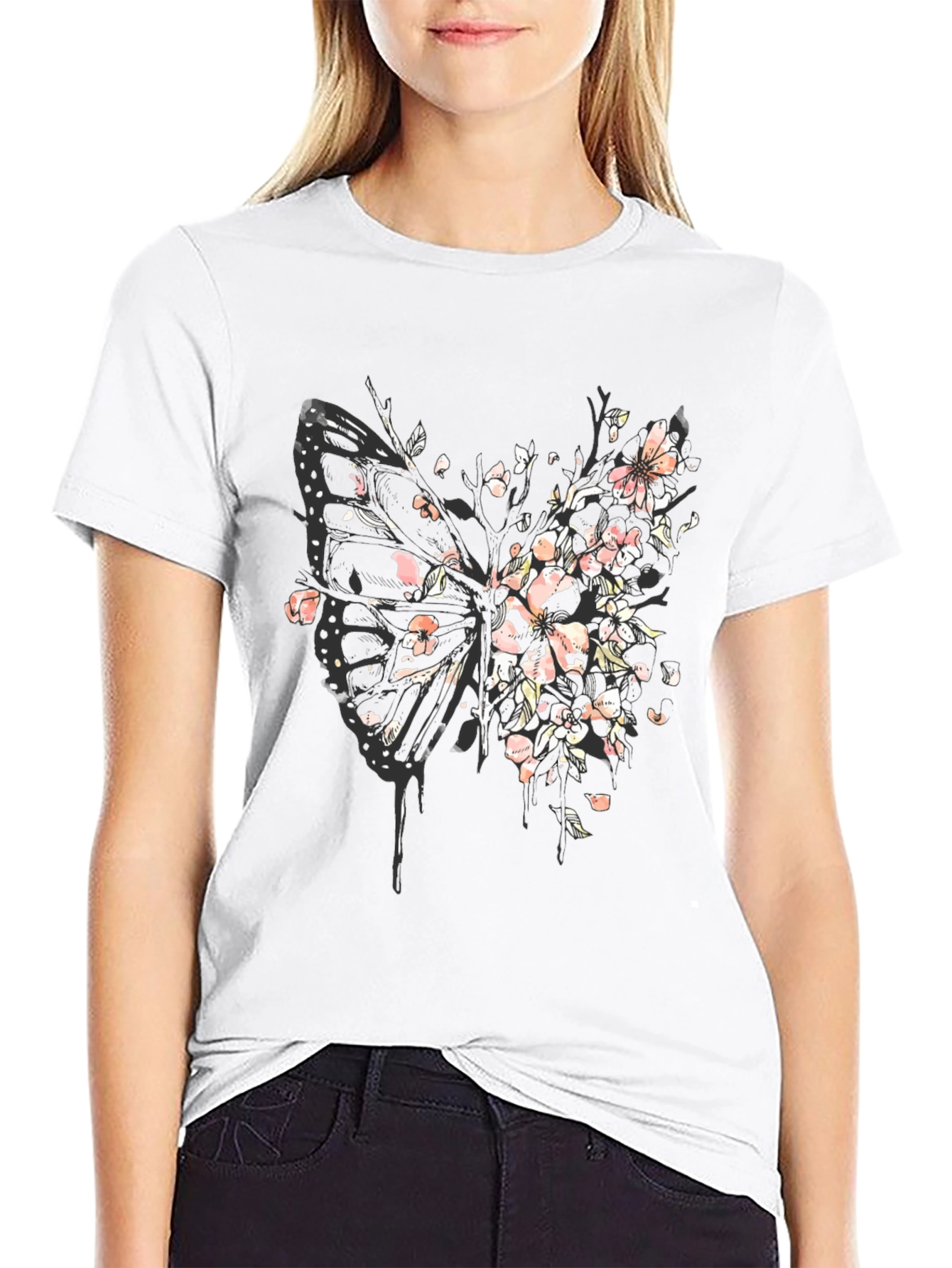 Butterfly Blossom Graphic Tee - Black