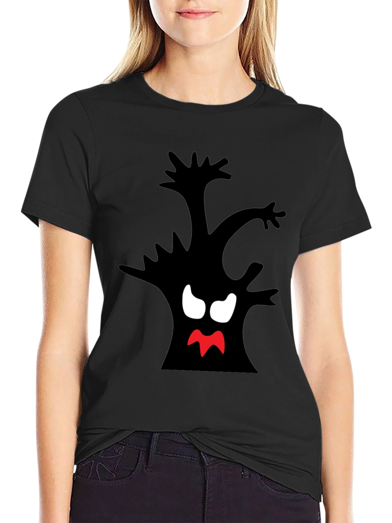 Spooky Tree Graphic Tee - Black Cotton T-Shirt