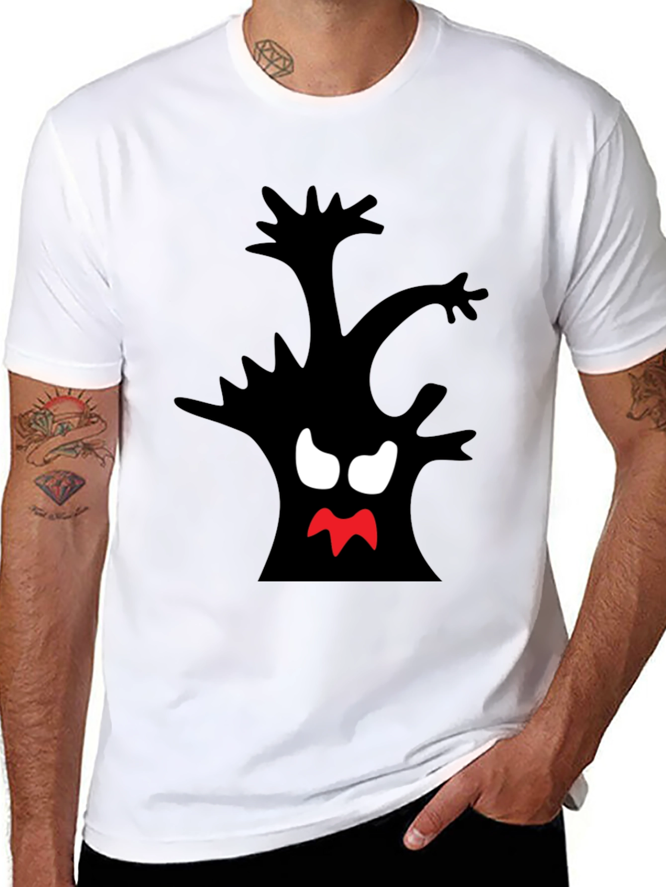 Spooky Tree Graphic Tee - Black Cotton T-Shirt