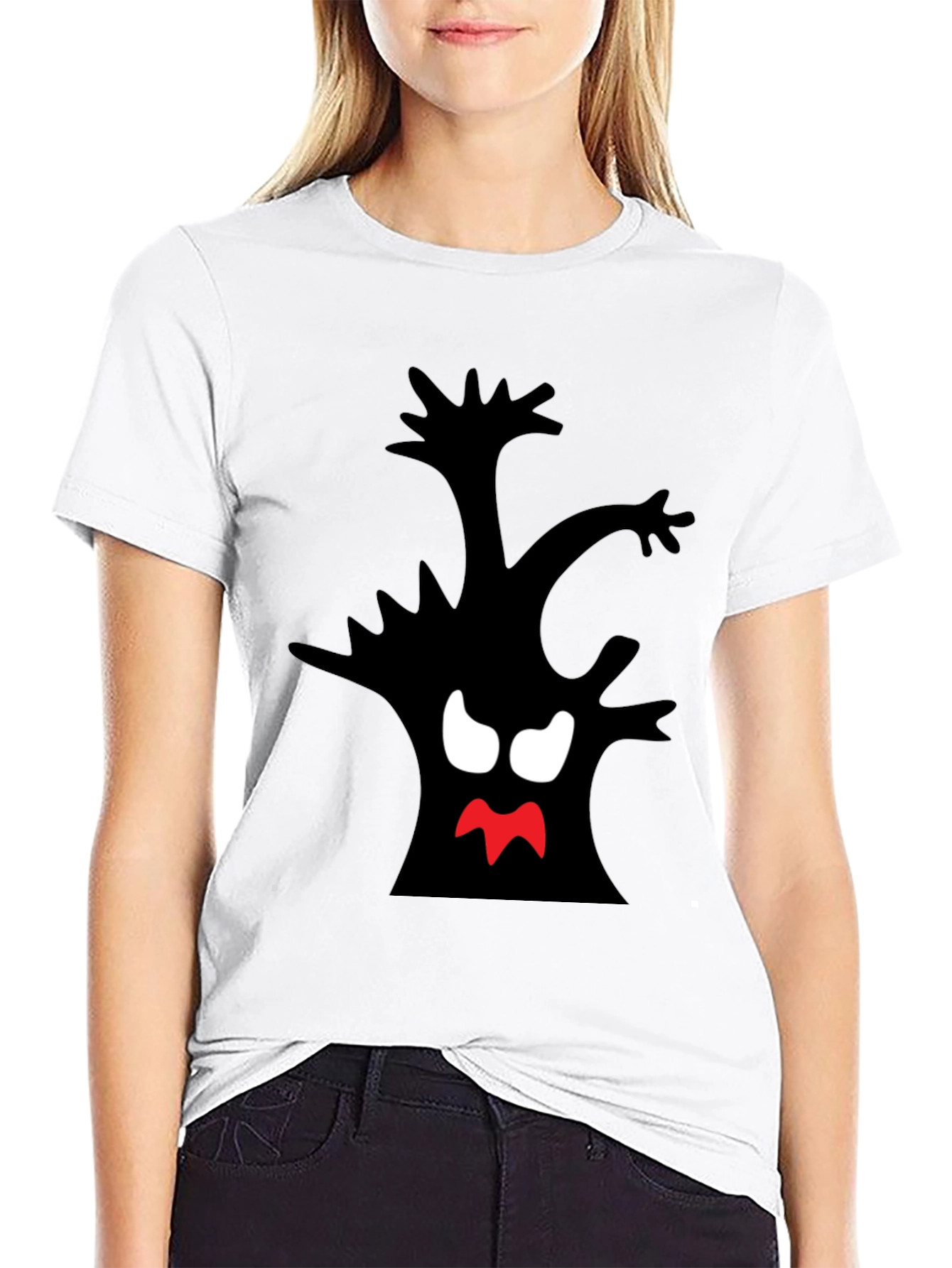 Spooky Tree Graphic Tee - Black Cotton T-Shirt