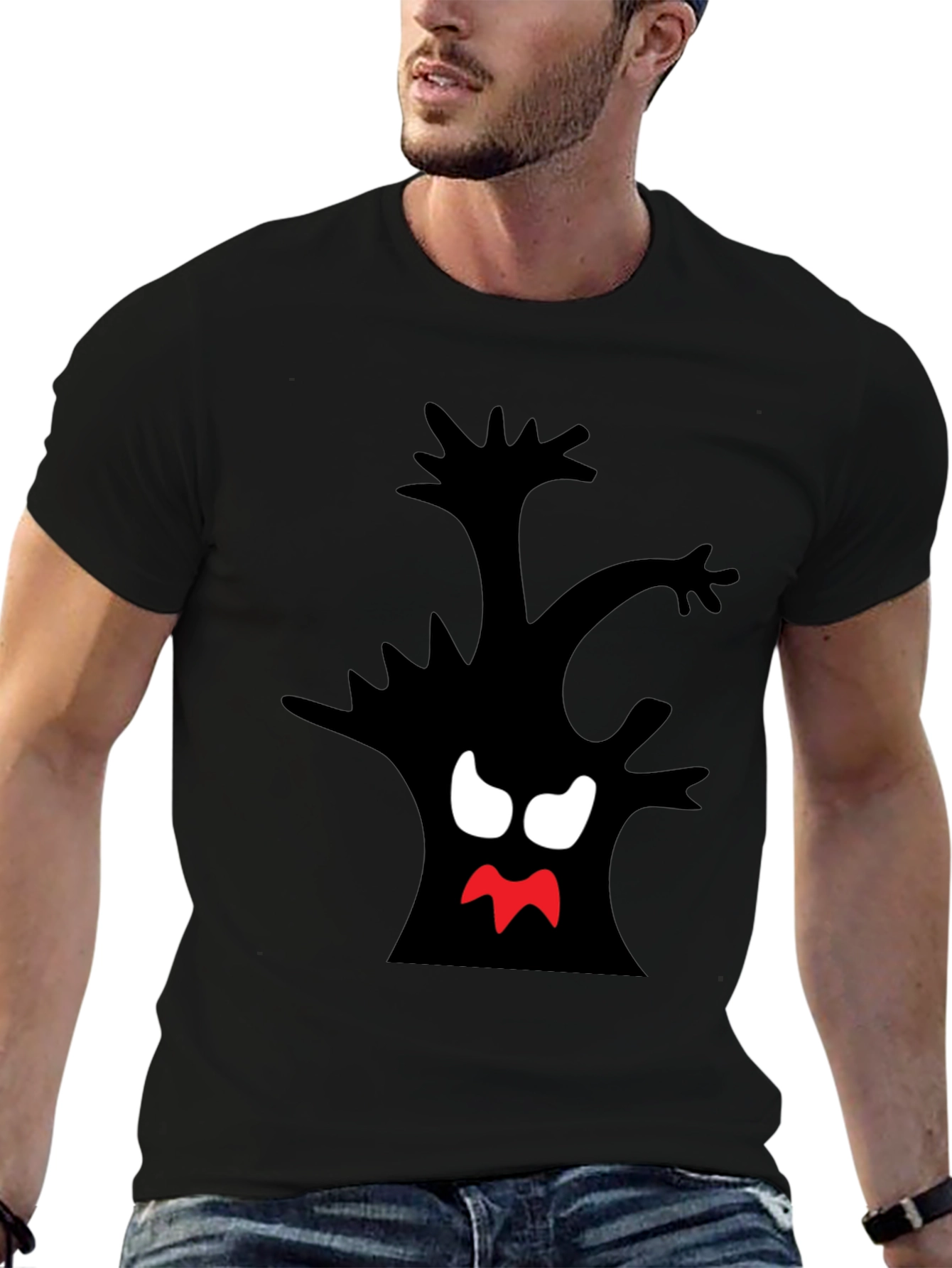 Spooky Tree Graphic Tee - Black Cotton T-Shirt