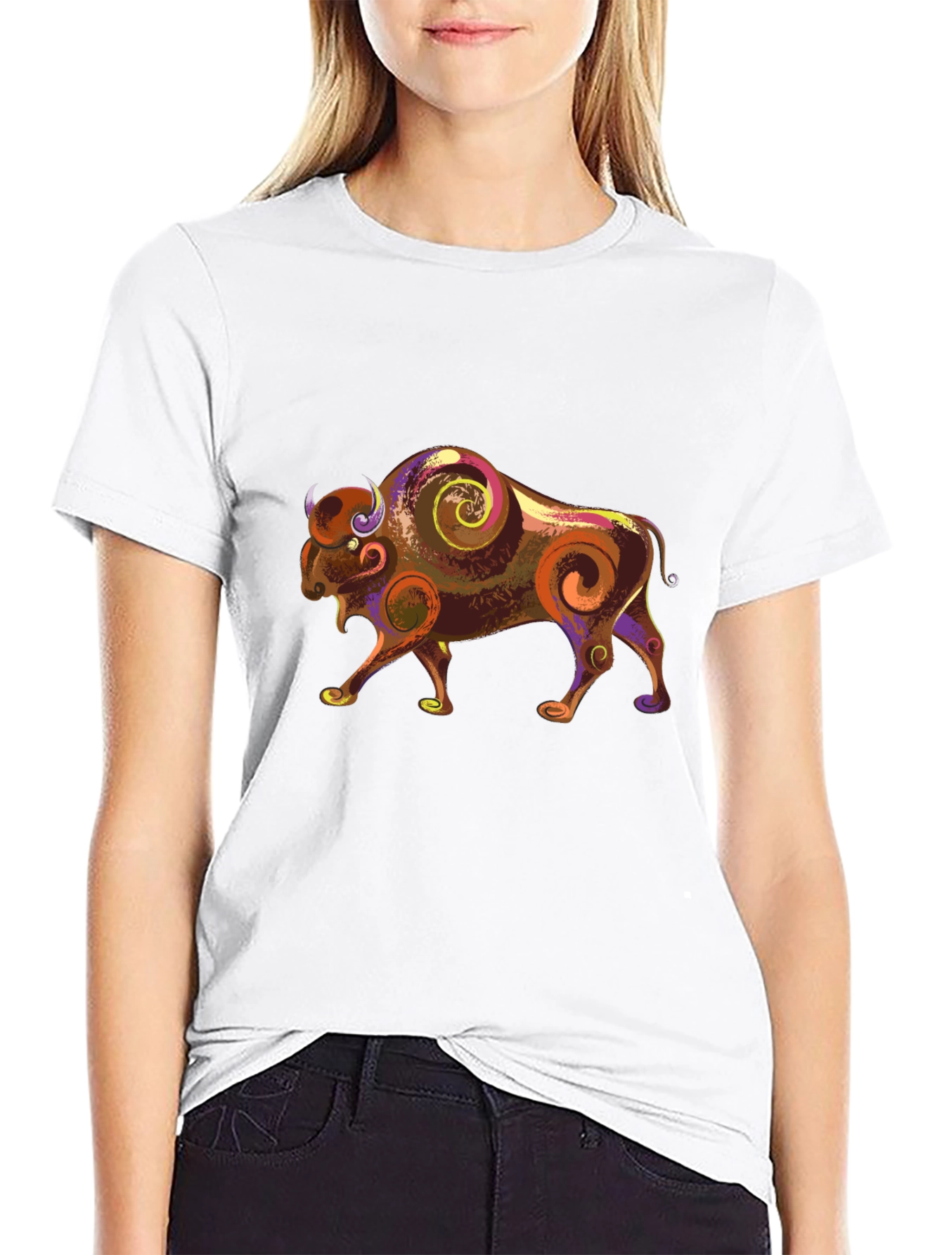 Bison Graphic Tee - Artistic Animal Print