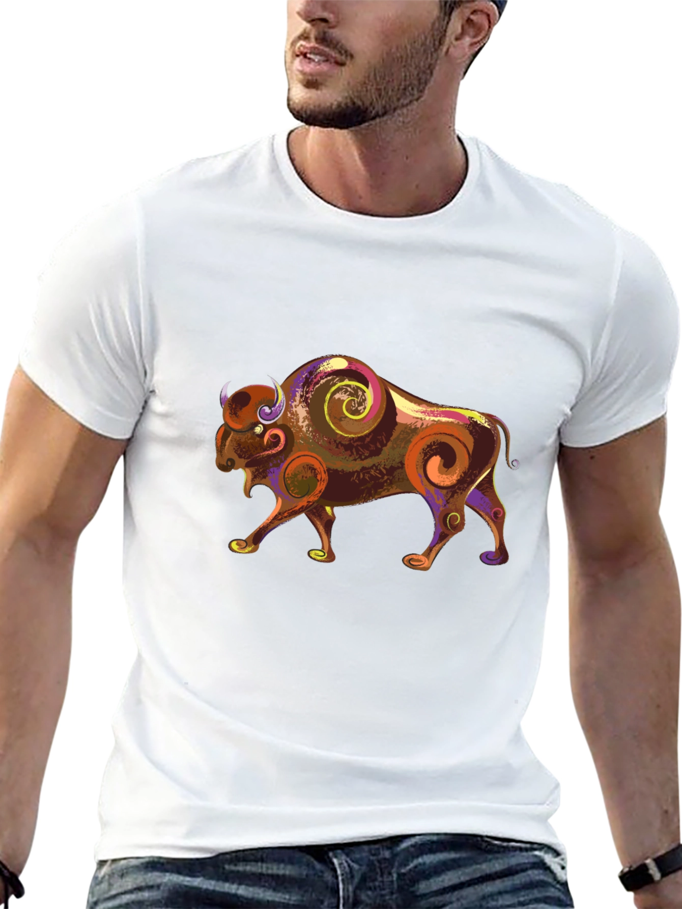 Bison Graphic Tee - Artistic Animal Print