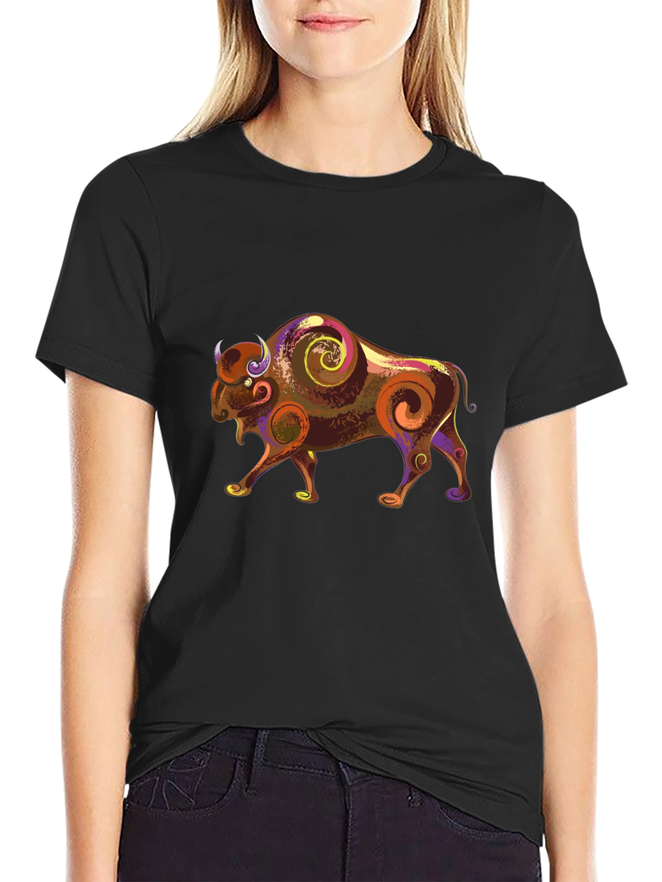 Bison Graphic Tee - Artistic Animal Print