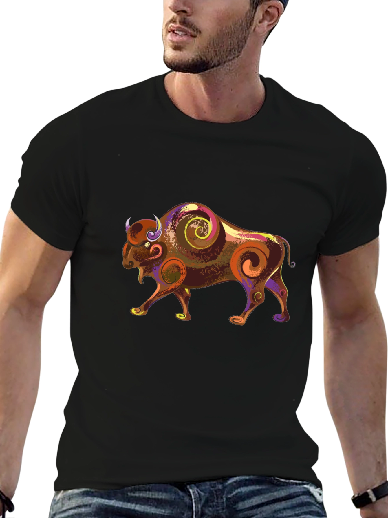 Bison Graphic Tee - Artistic Animal Print