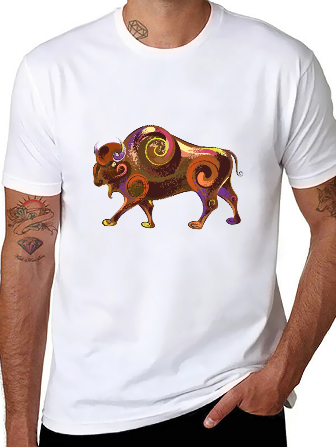 Bison Graphic Tee - Artistic Animal Print
