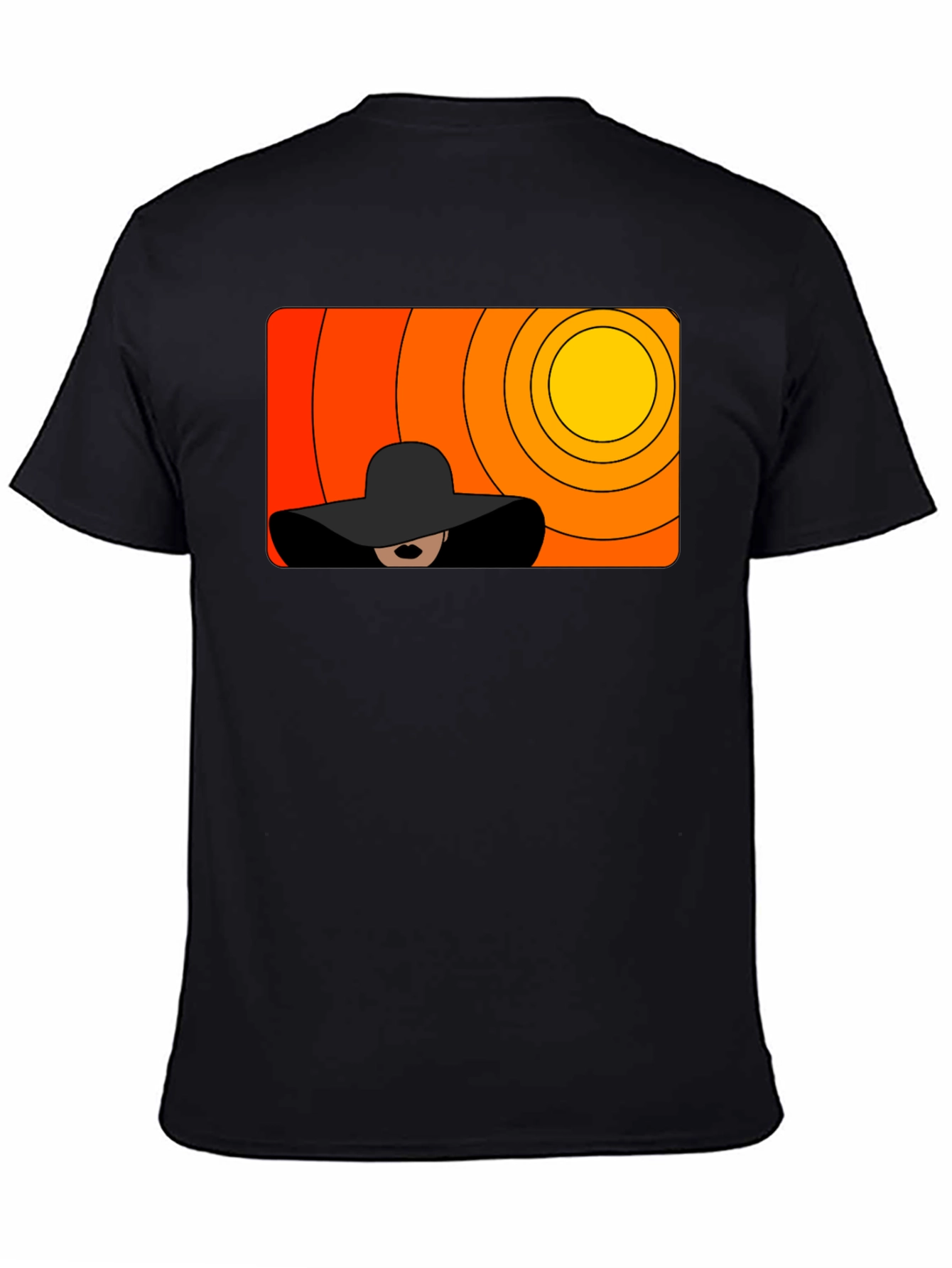 Stylish Black T-Shirt with Abstract Sunset Graphic