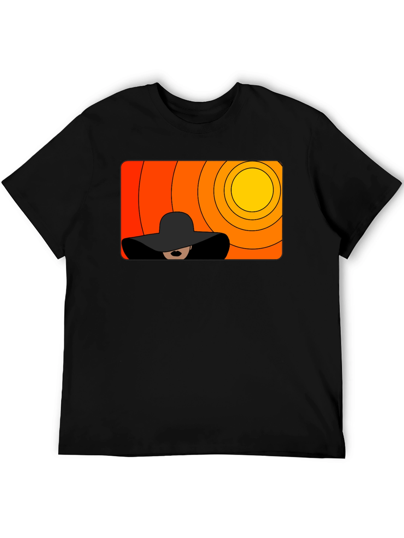Stylish Black T-Shirt with Abstract Sunset Graphic