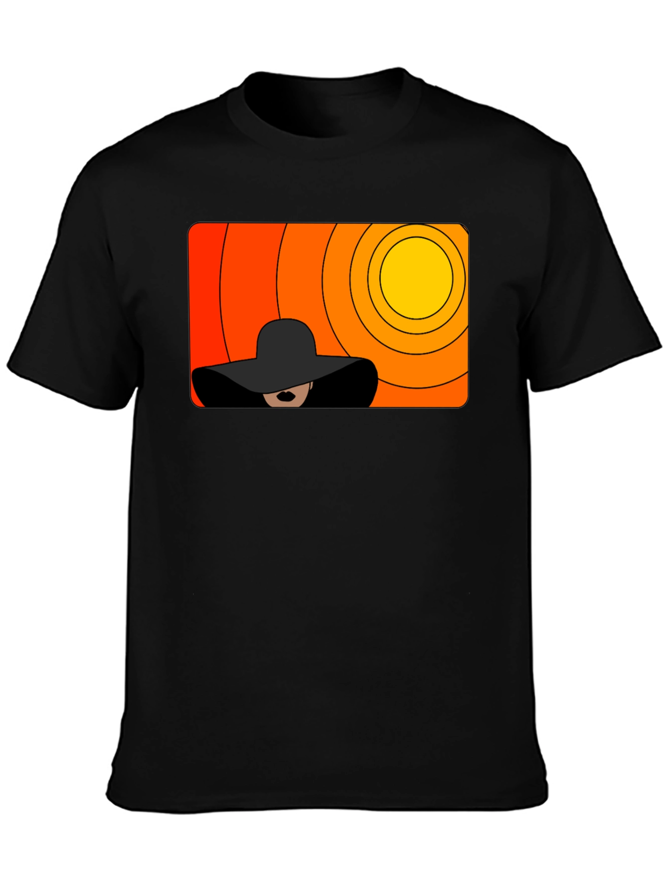 Stylish Black T-Shirt with Abstract Sunset Graphic