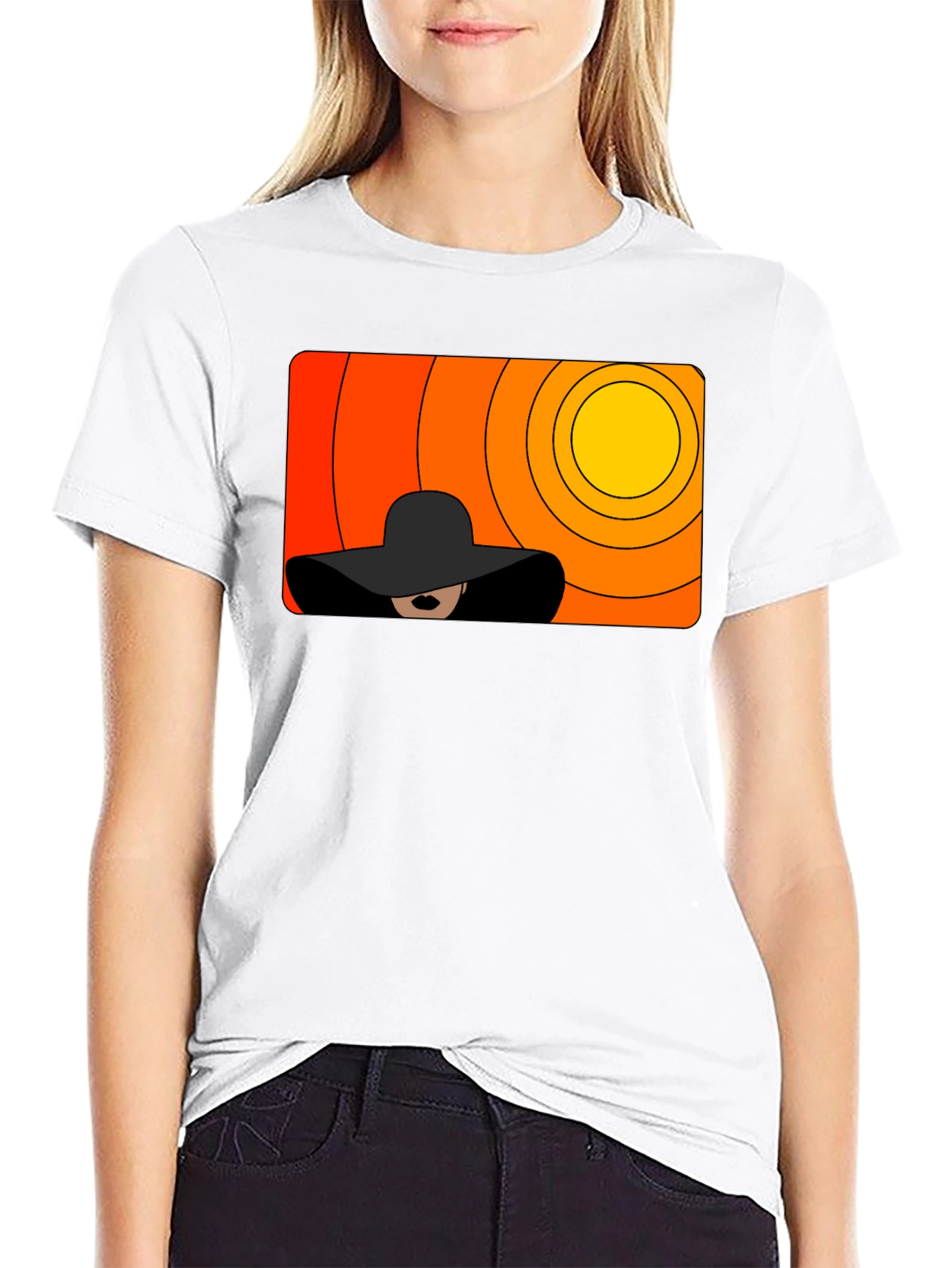 Stylish Black T-Shirt with Abstract Sunset Graphic