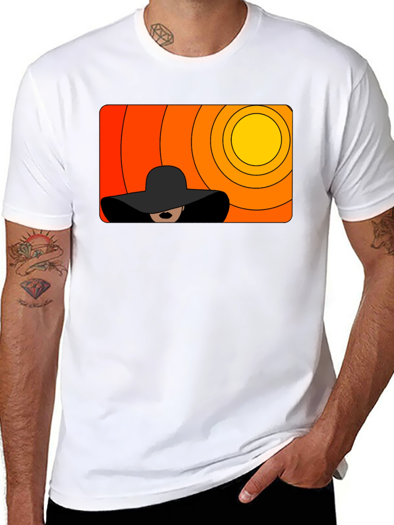 Stylish Black T-Shirt with Abstract Sunset Graphic