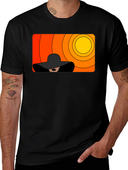 Stylish Black T-Shirt with Abstract Sunset Graphic