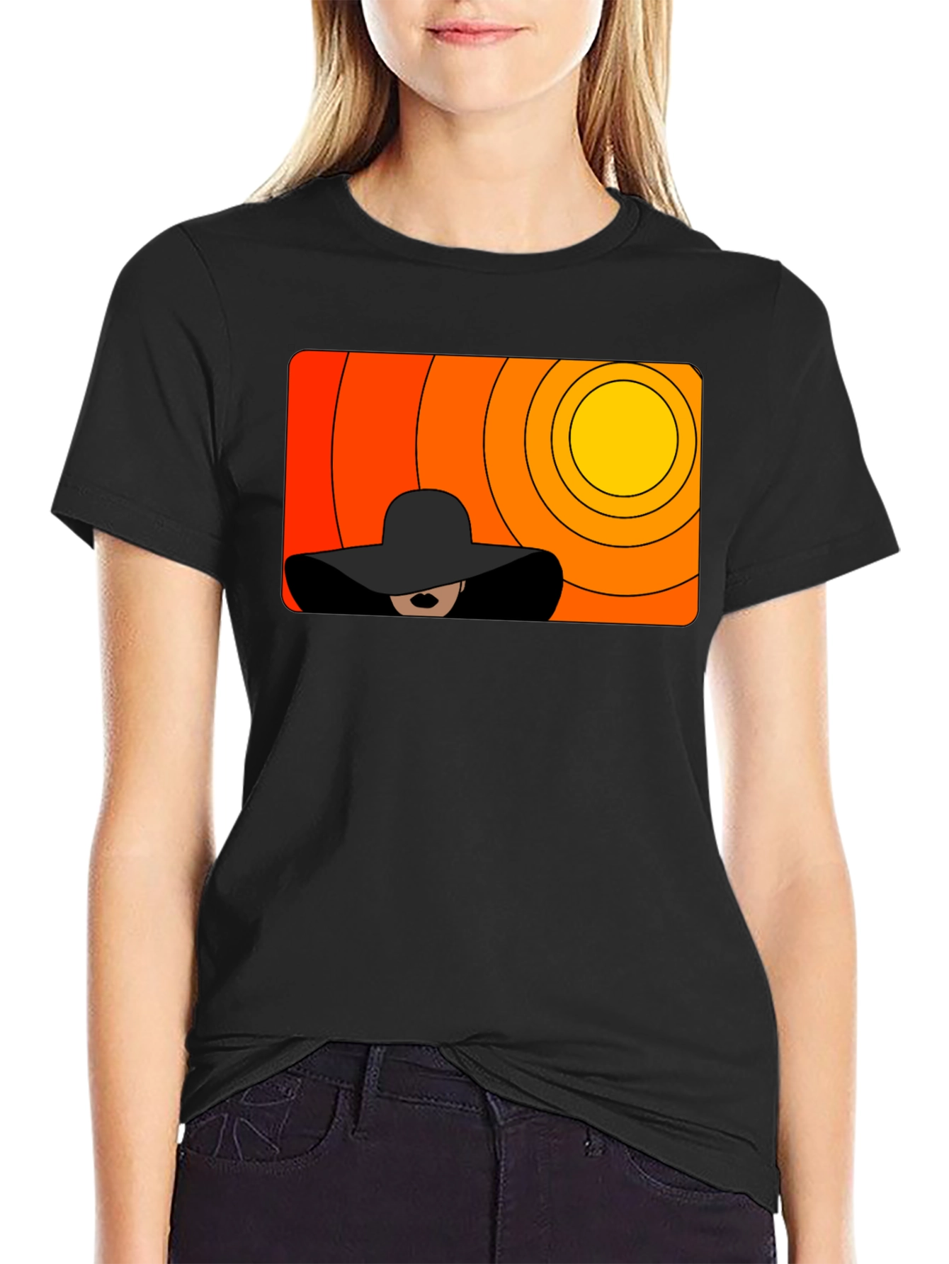 Stylish Black T-Shirt with Abstract Sunset Graphic