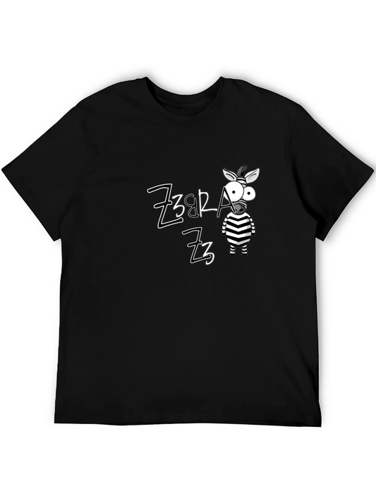 Zebra Cartoon Graphic Black Cotton T-Shirt