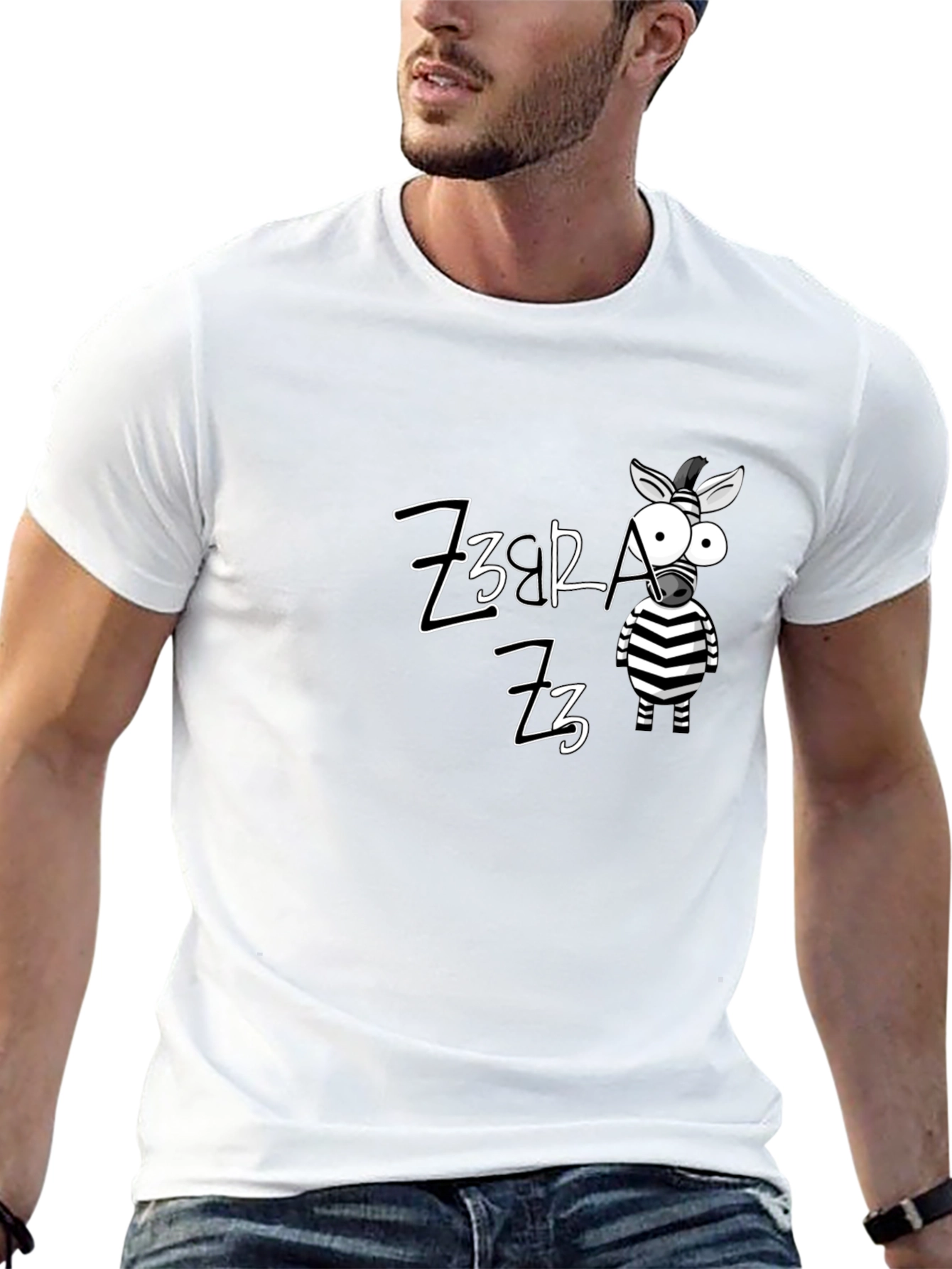 Zebra Cartoon Graphic Black Cotton T-Shirt