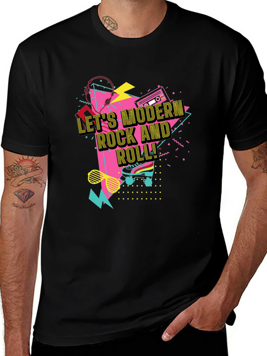 Retro Lets Modern Rock and Roll Black T-Shirt