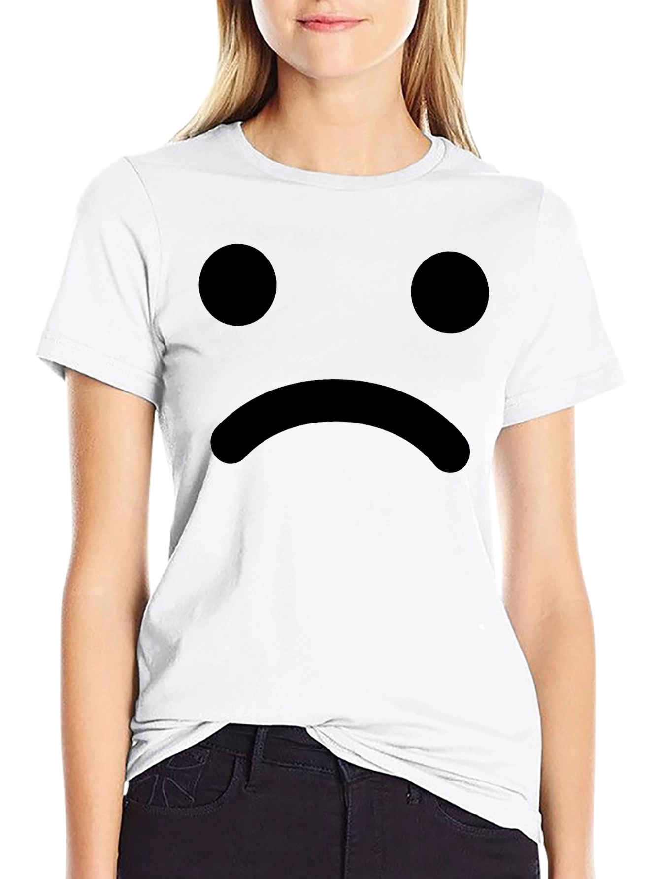 Sad Face Graphic Tee - Black Cotton Comfort