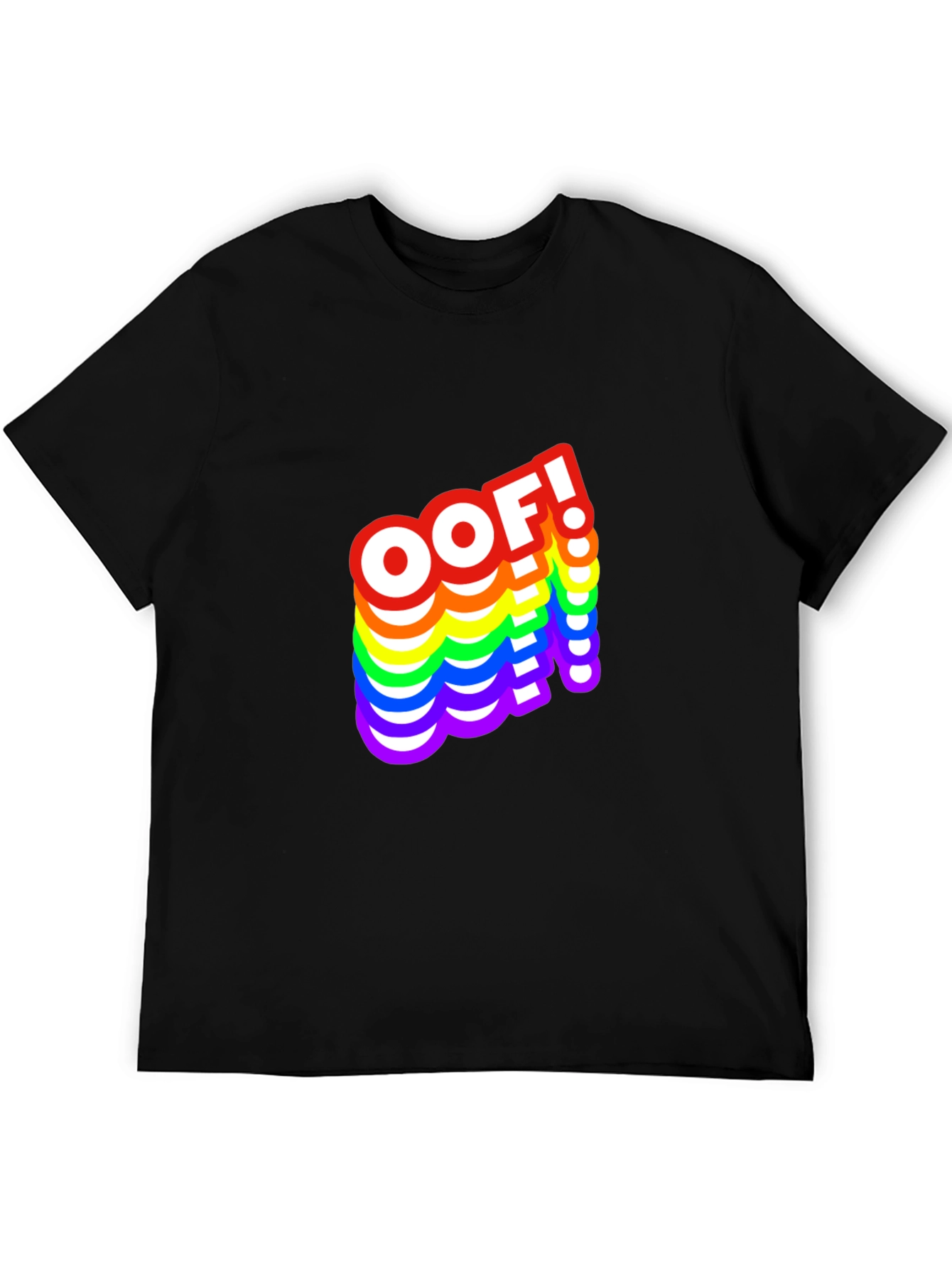 OOF! Rainbow Text Graphic Black T-Shirt